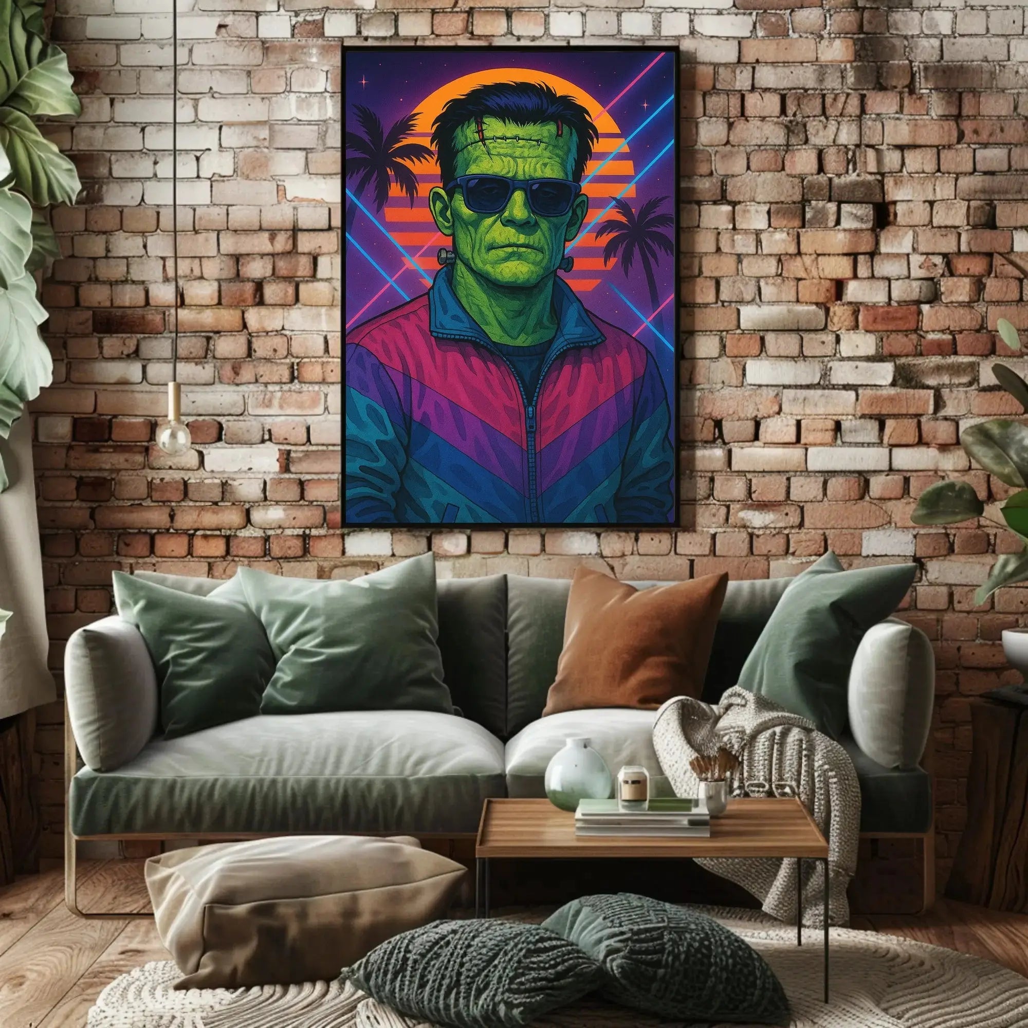 Frankenstein Monster Miami Vibes Pop Culture Poster PosterGoat