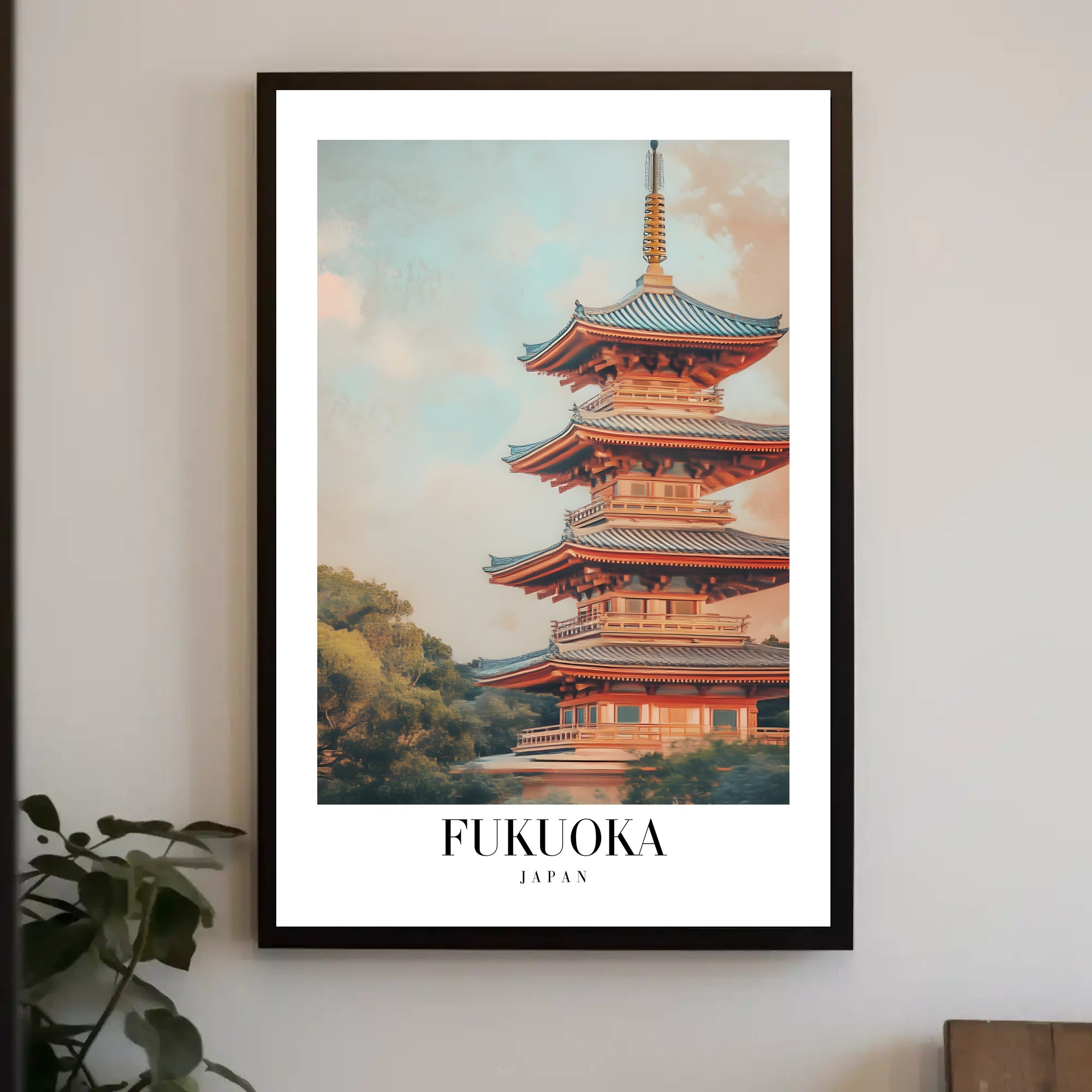 Fukuoka Tranquil Pagoda Travel Poster PosterGoat