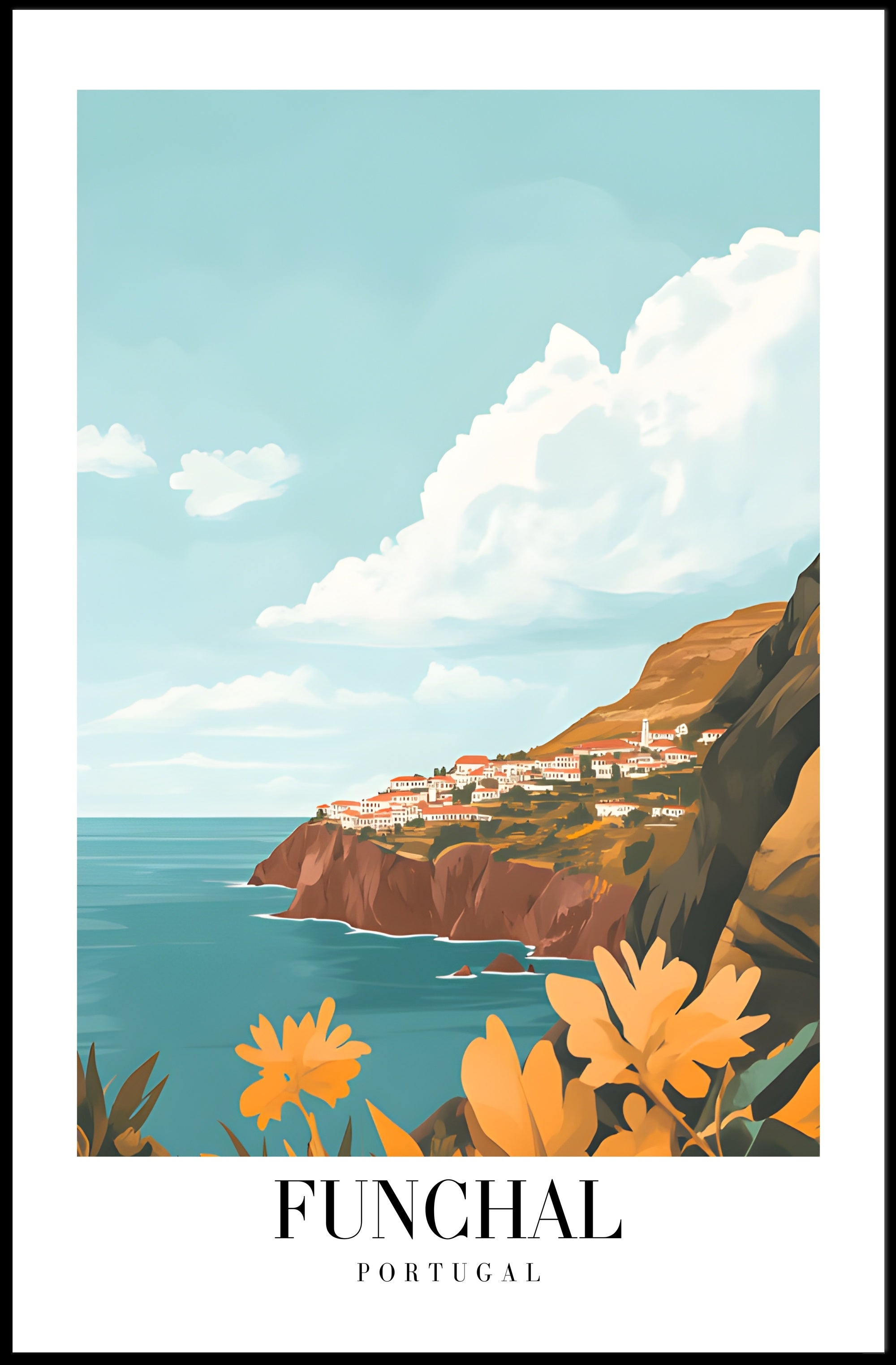 Funchal Coastal View in Portugal Travel Poster PosterGoat