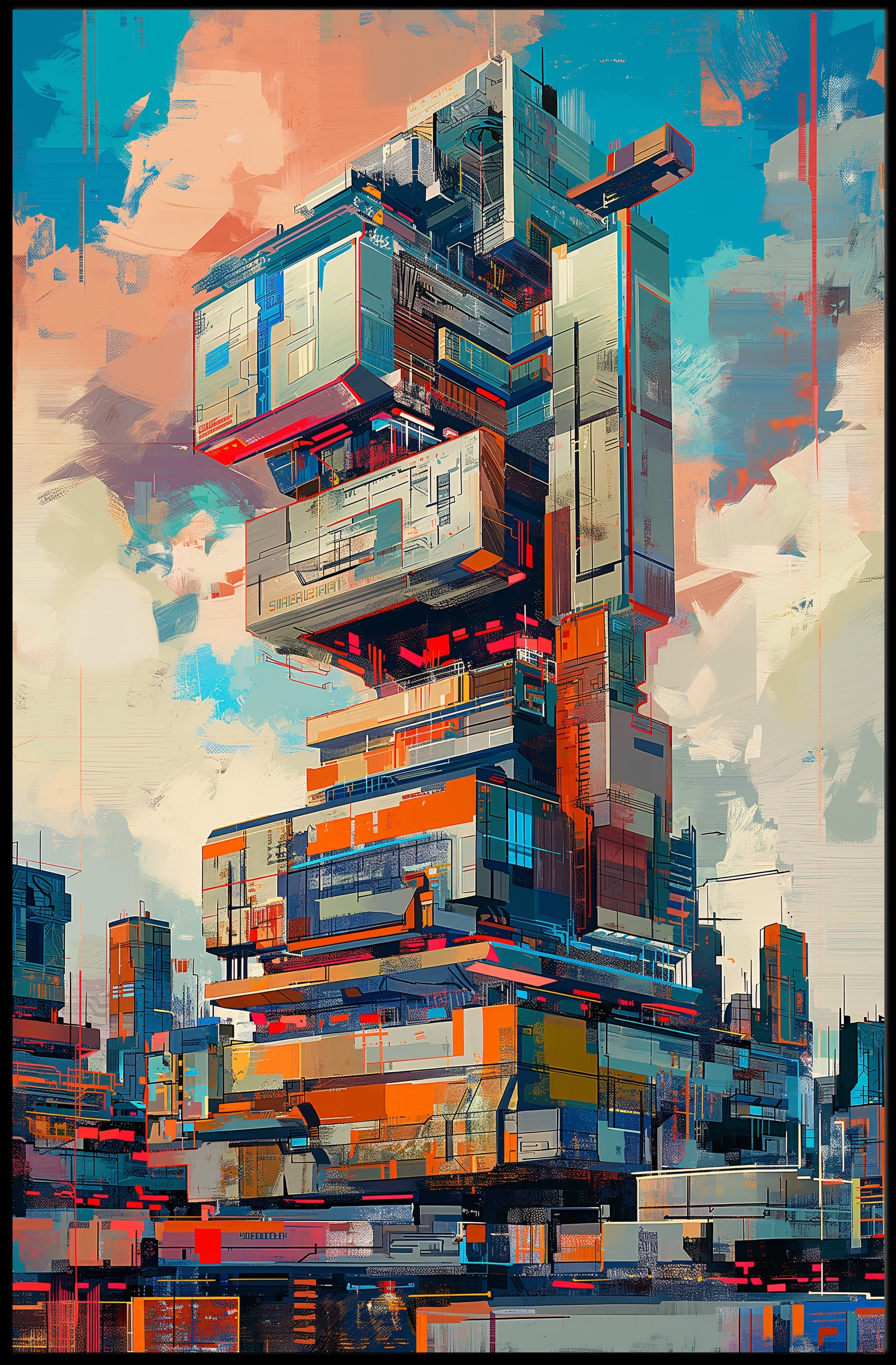 Futuristic Abstract Cityscape Poster with Dynamic Architectural Depth PosterGoat