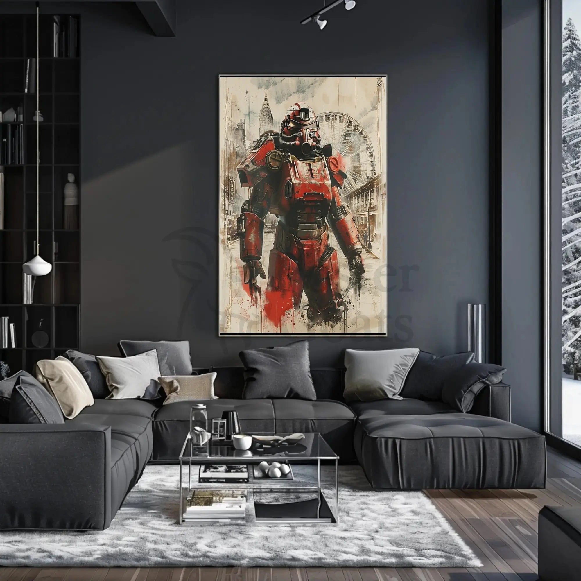 Futuristic Armored Hero in Dystopian Sci-Fi Poster PosterGoat