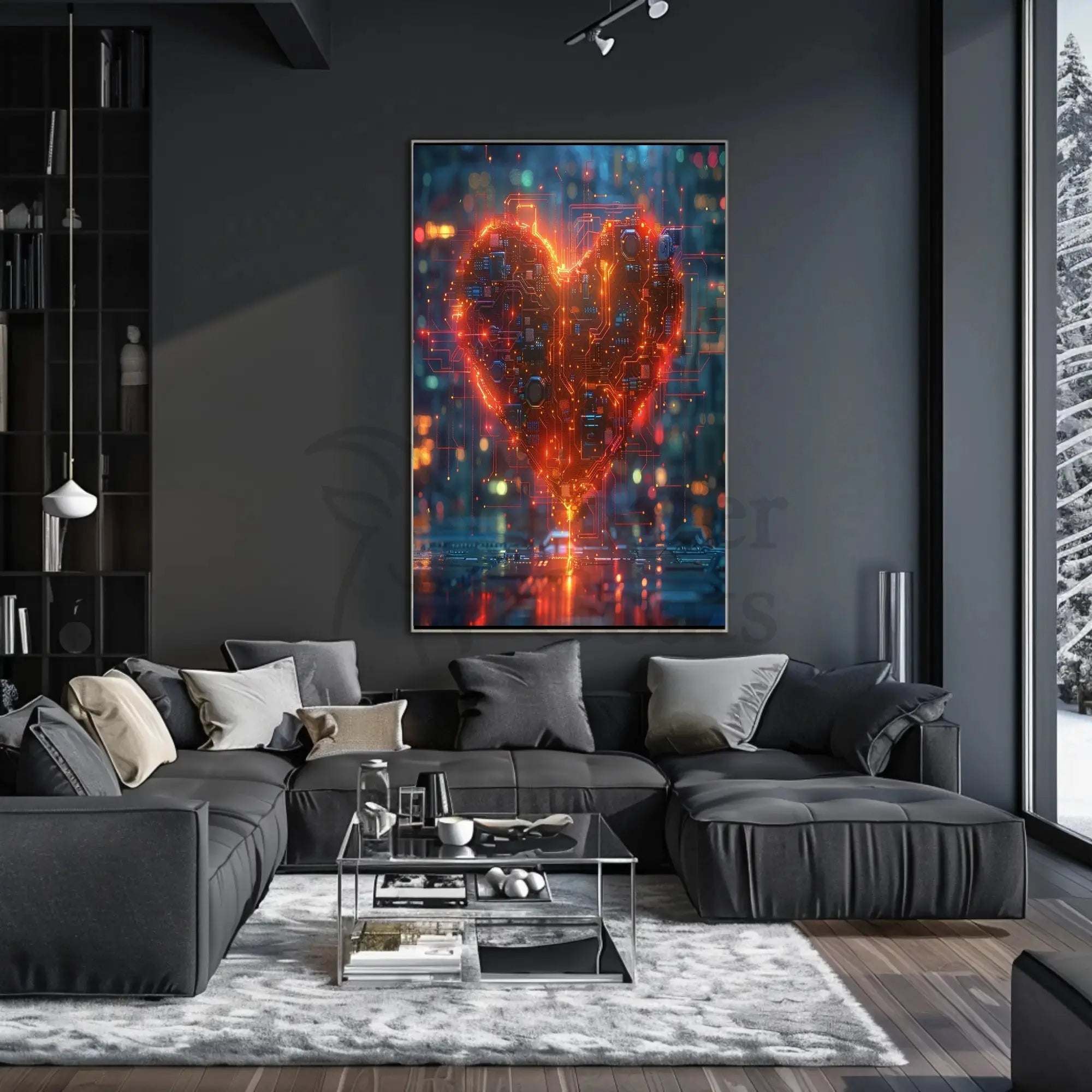 Futuristic Circuitry Heart Poster with Sci-Fi Aesthetic PosterGoat