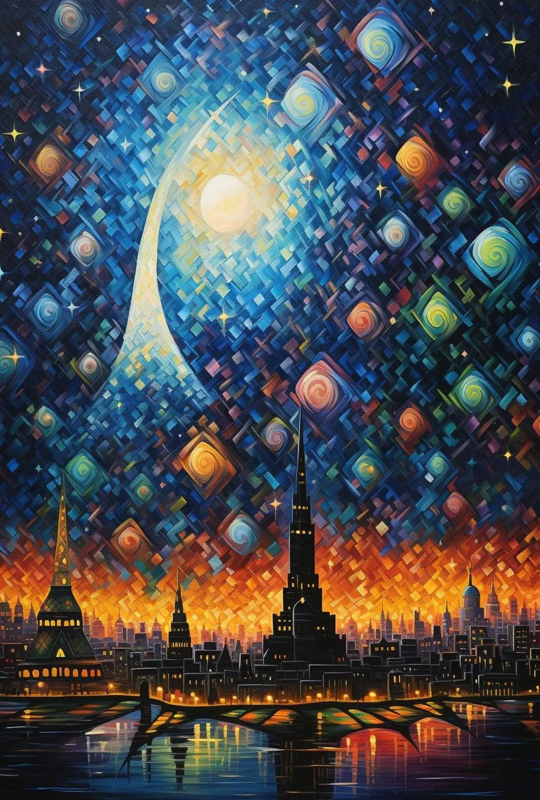 Futuristic Cityscape with Cosmic Sky - Abstract Artistic Poster PosterGoat