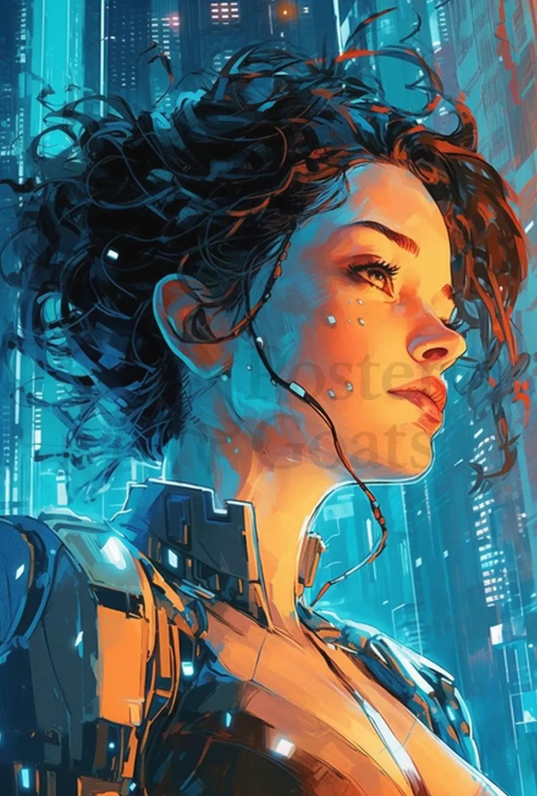 Futuristic Cyber Explorer Neon City Sci-Fi Poster PosterGoat