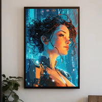 Futuristic Cyber Explorer Neon City Sci-Fi Poster PosterGoat