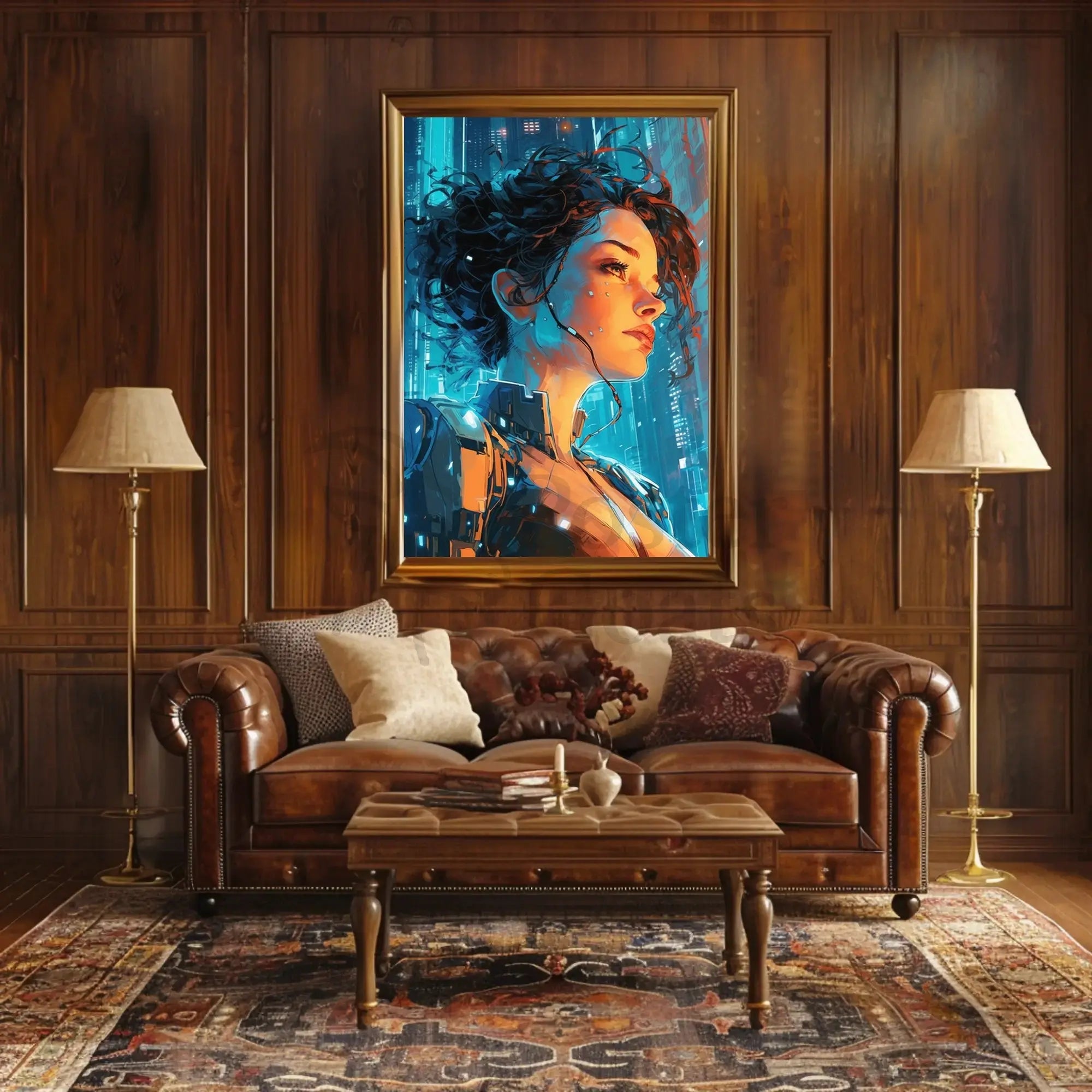 Futuristic Cyber Explorer Neon City Sci-Fi Poster PosterGoat