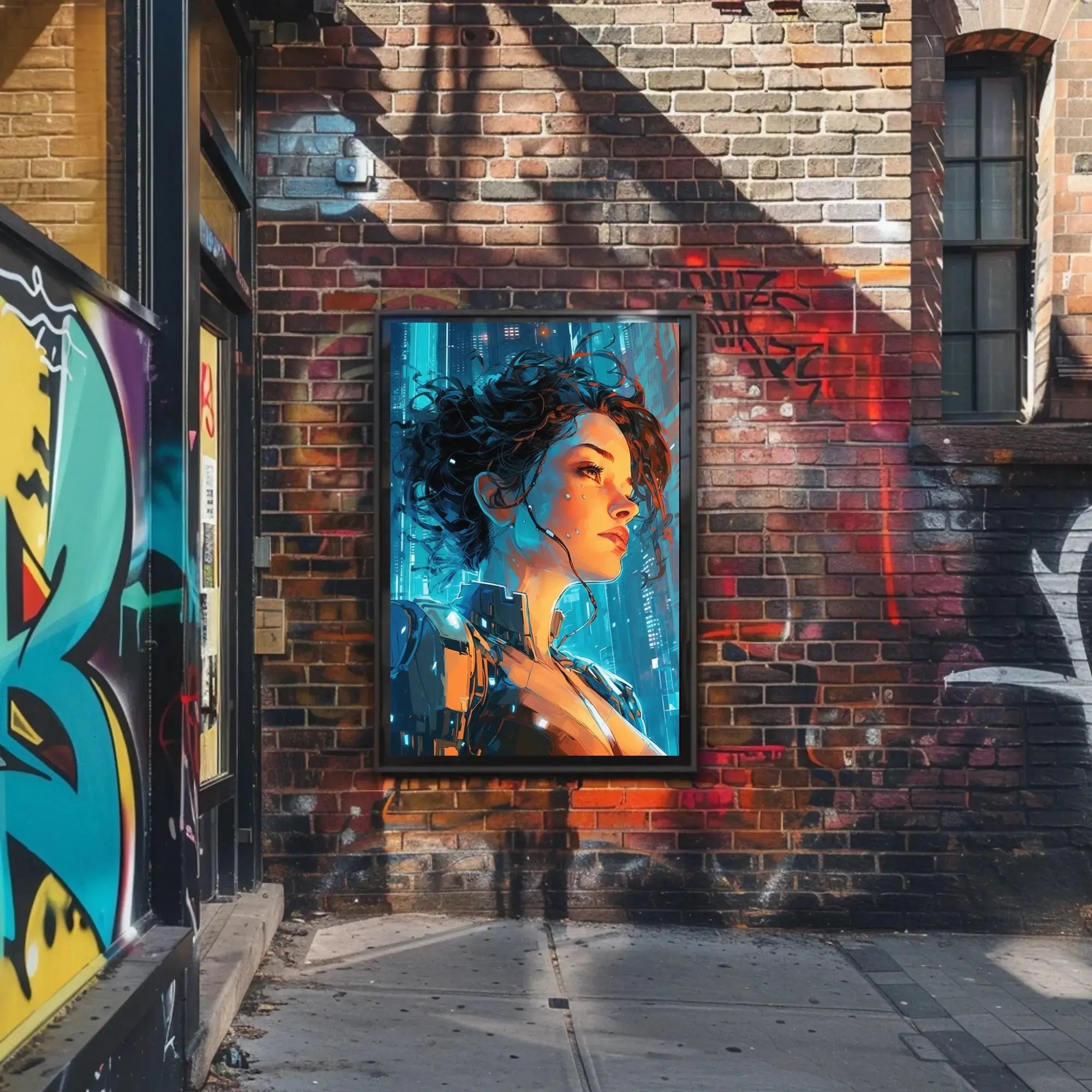 Futuristic Cyber Explorer Neon City Sci-Fi Poster PosterGoat