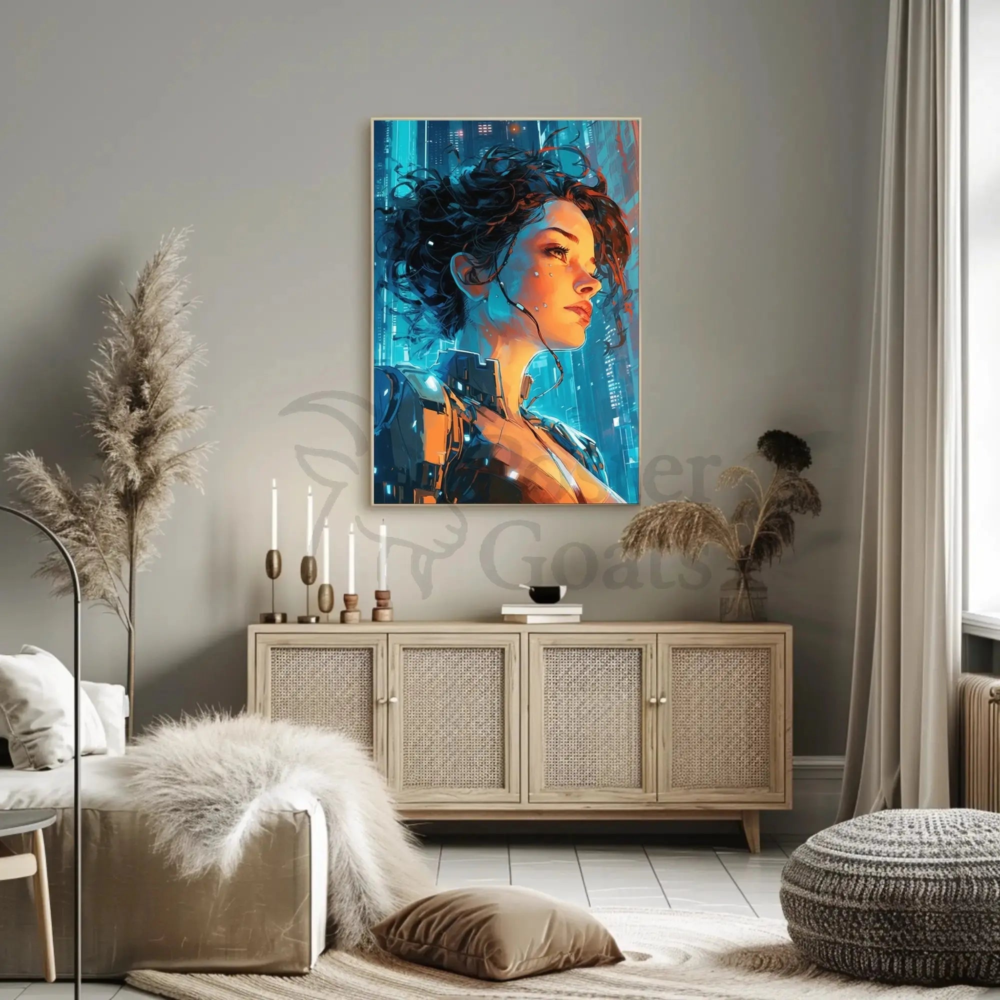 Futuristic Cyber Explorer Neon City Sci-Fi Poster PosterGoat