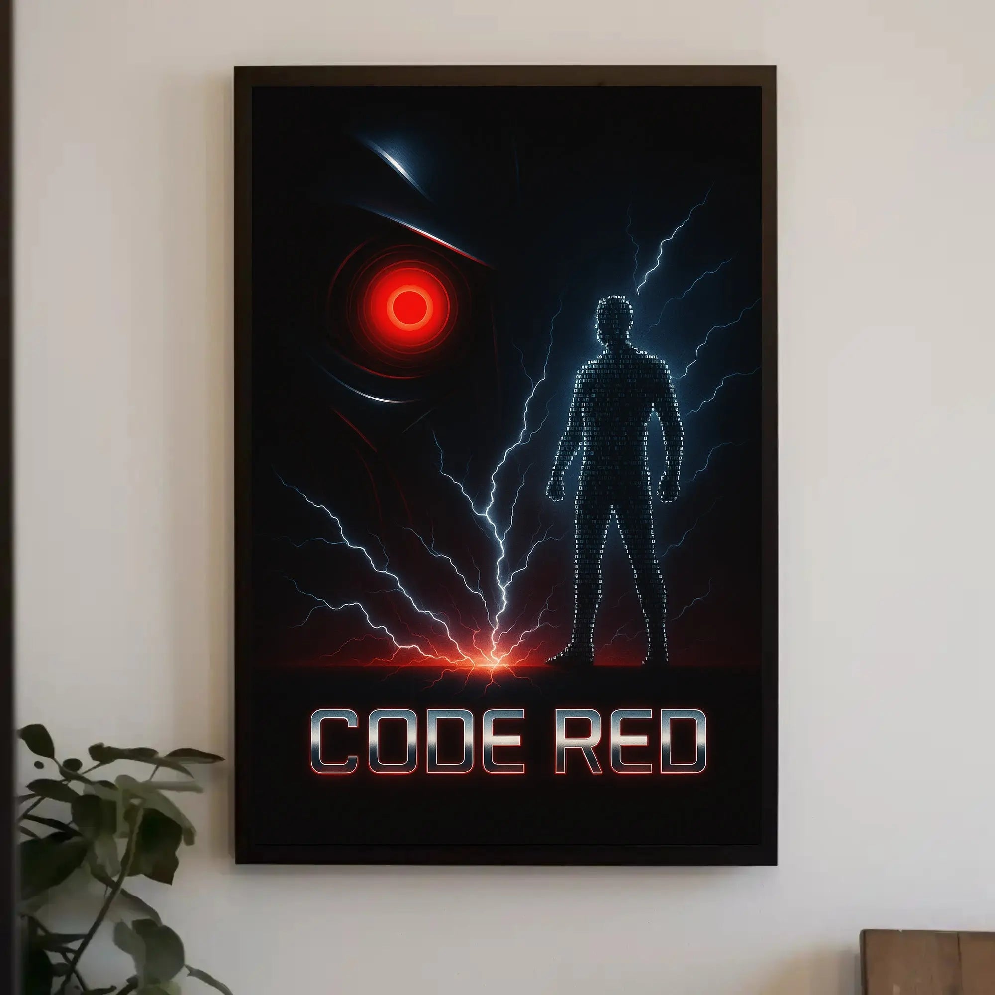 Futuristic Cybernetic CODE RED Sci-Fi Poster PosterGoat