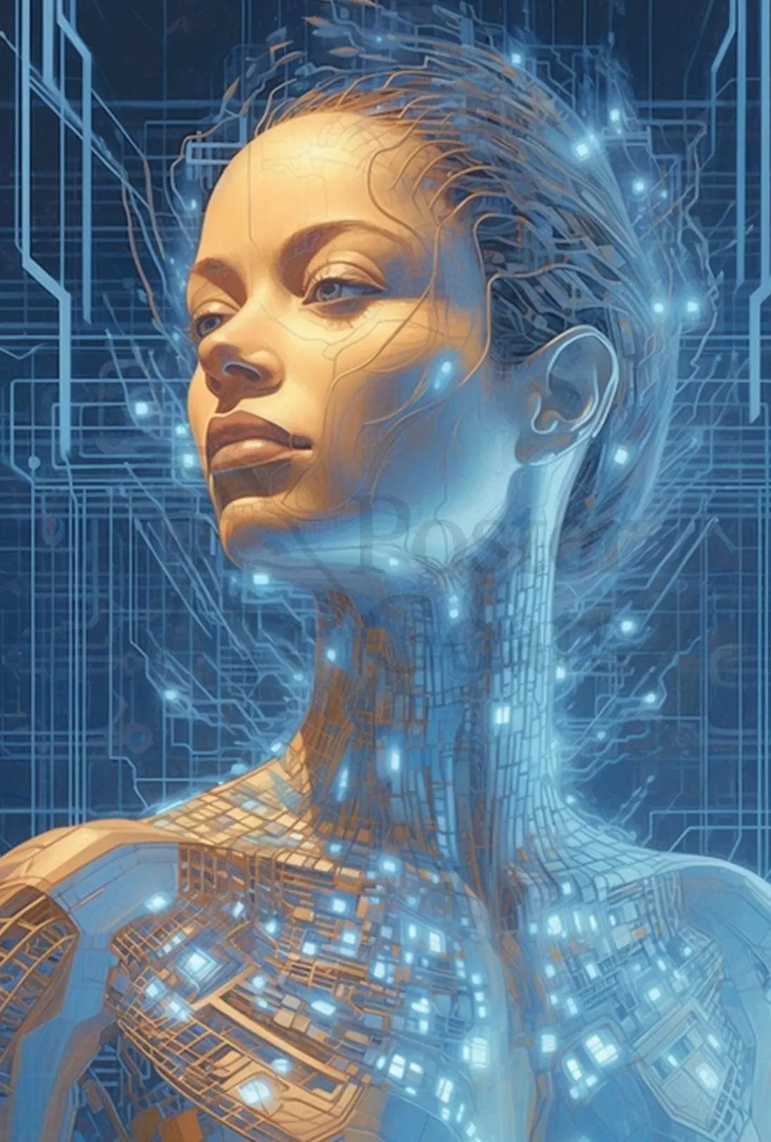 Futuristic Cybernetic Human Figure Futuristic Sci-Fi Poster PosterGoat
