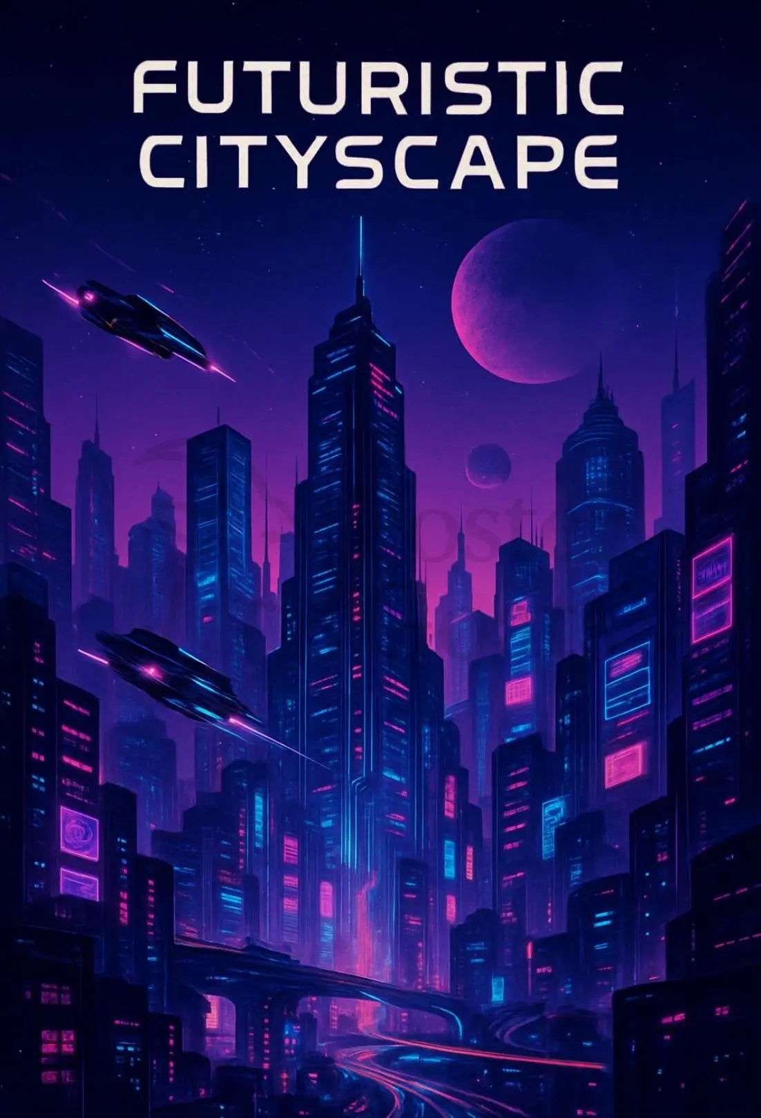 Futuristic Cyberpunk Cityscape Art Print Futuristic Sci-Fi Poster PosterGoat