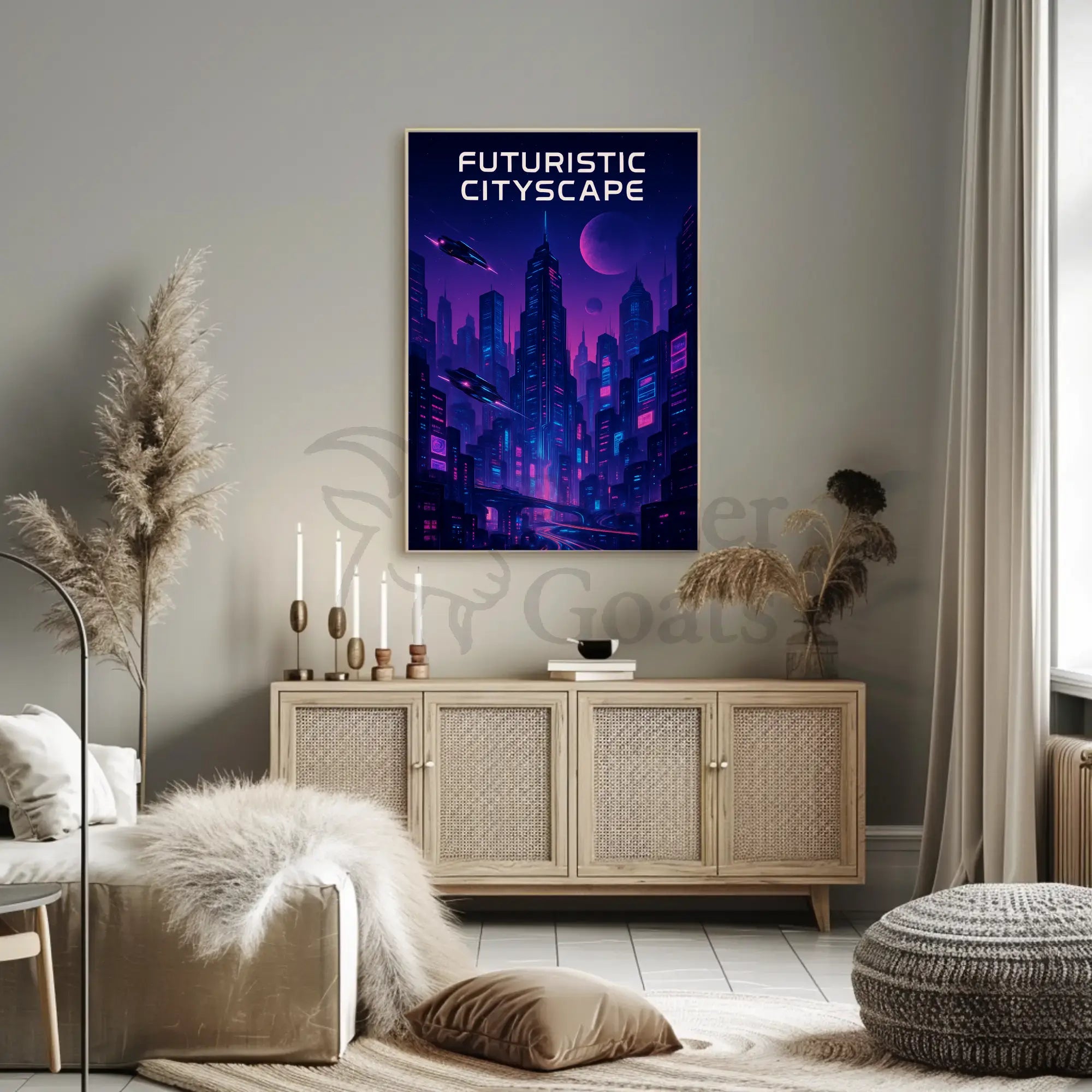 Futuristic Cyberpunk Cityscape Art Print Futuristic Sci-Fi Poster PosterGoat