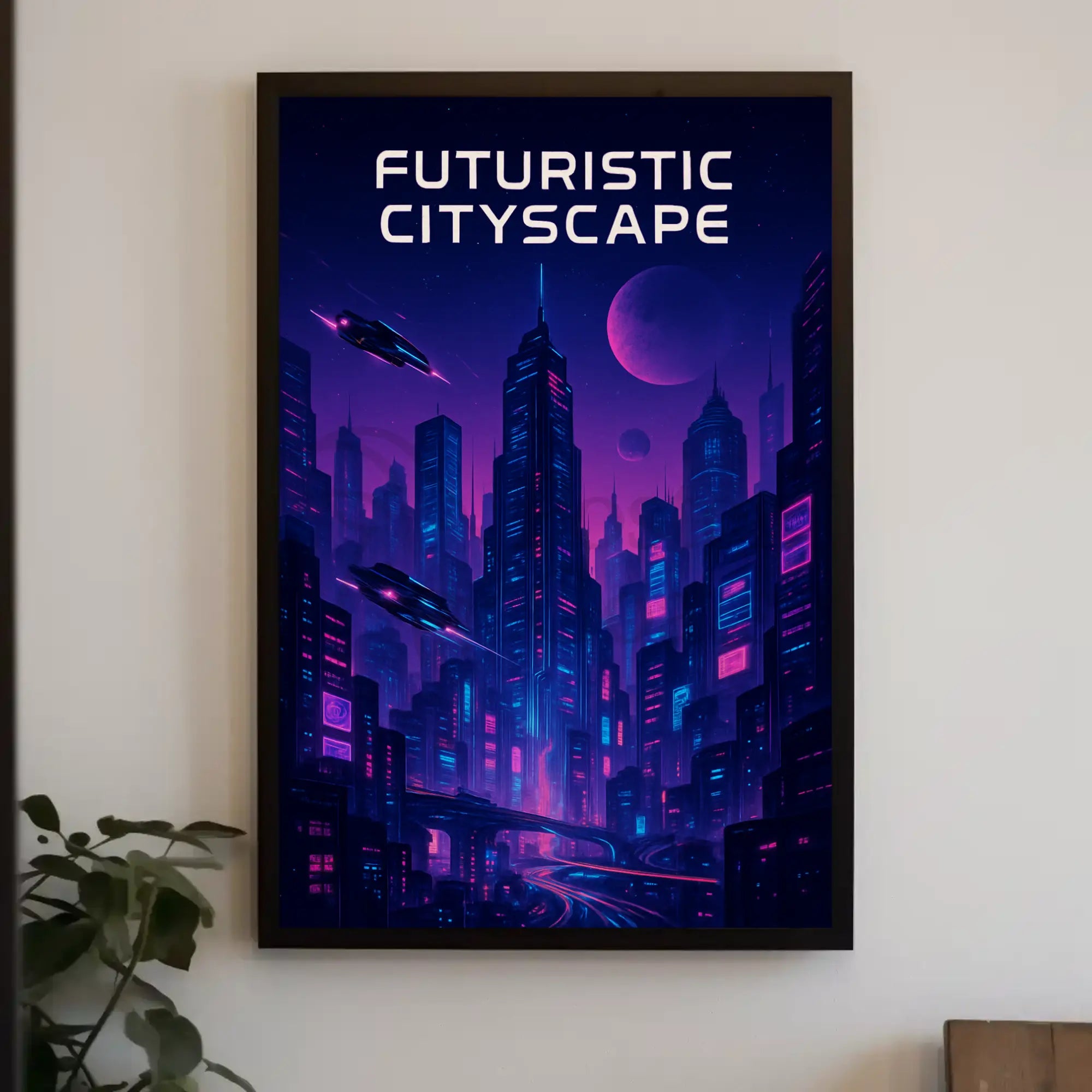 Futuristic Cyberpunk Cityscape Art Print Futuristic Sci-Fi Poster PosterGoat