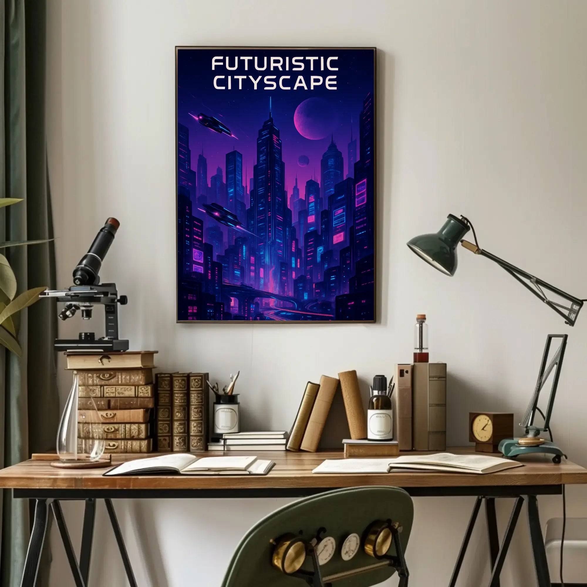 Futuristic Cyberpunk Cityscape Art Print Futuristic Sci-Fi Poster PosterGoat