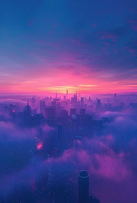 Futuristic Cyberpunk Cityscape Poster with Ethereal Neon Lights PosterGoat