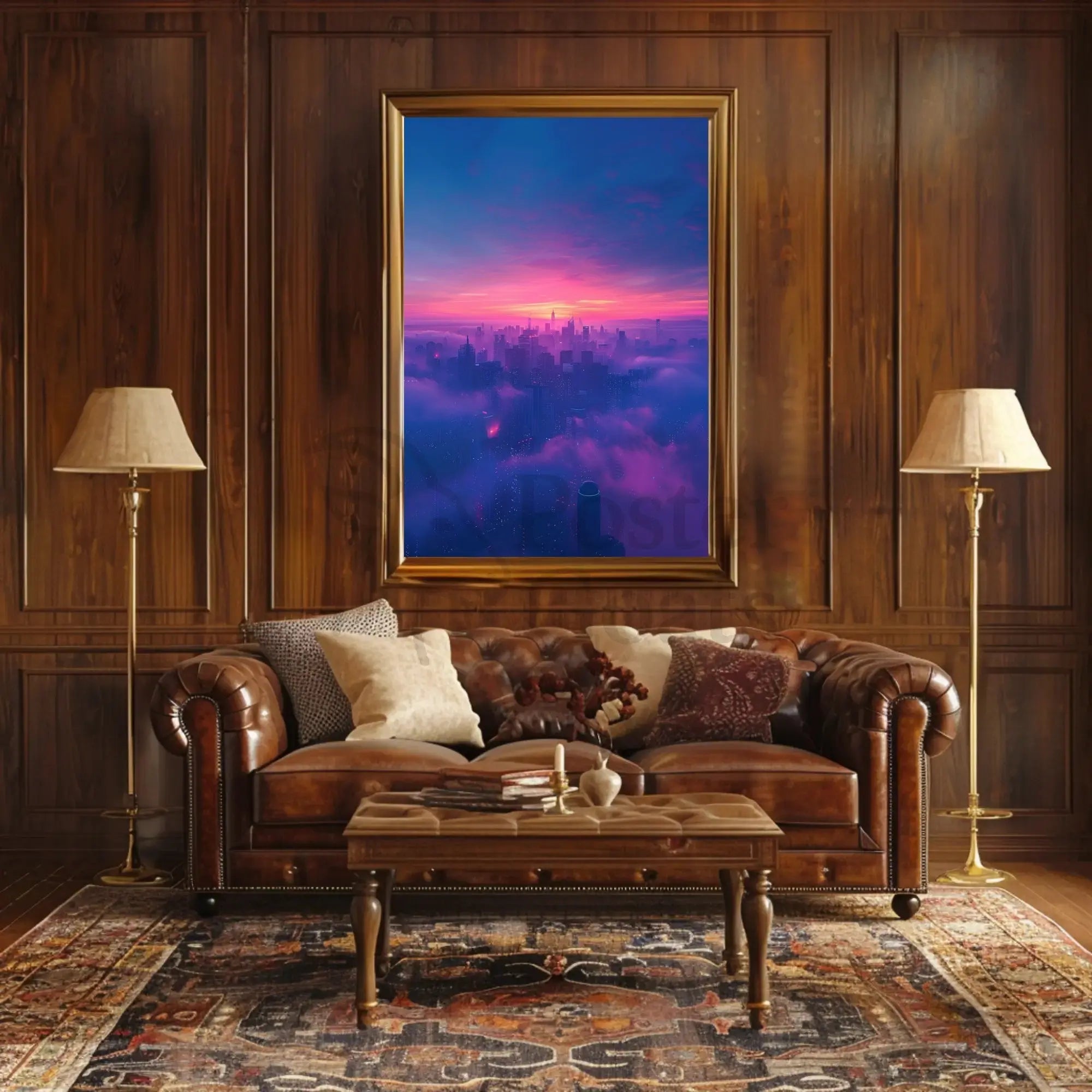 Futuristic Cyberpunk Cityscape Poster with Ethereal Neon Lights PosterGoat