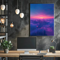 Futuristic Cyberpunk Cityscape Poster with Ethereal Neon Lights PosterGoat