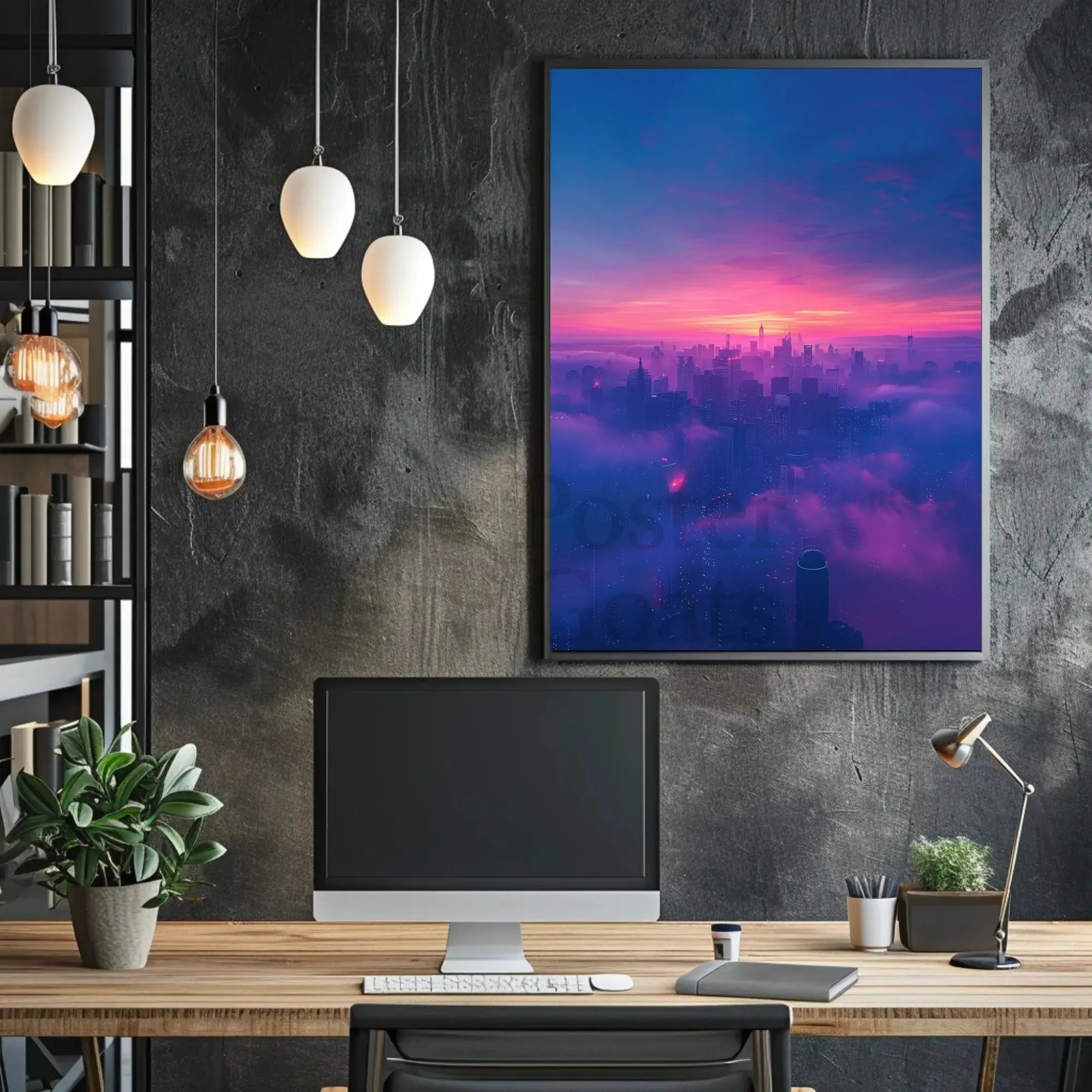 Futuristic Cyberpunk Cityscape Poster with Ethereal Neon Lights PosterGoat