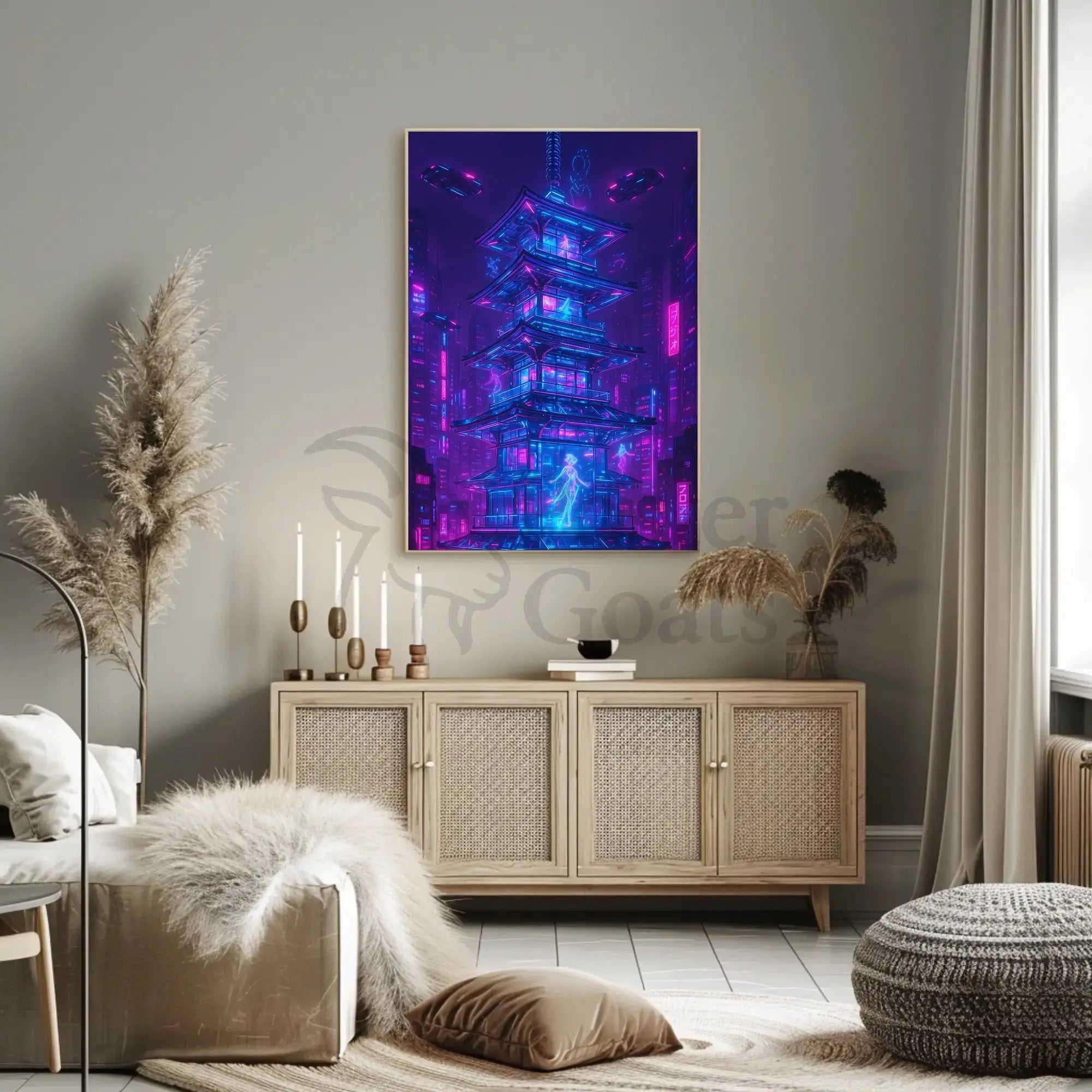 Futuristic Cyberpunk Cityscape with East Asian Elements Poster PosterGoat
