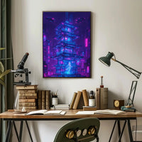 Futuristic Cyberpunk Cityscape with East Asian Elements Poster PosterGoat
