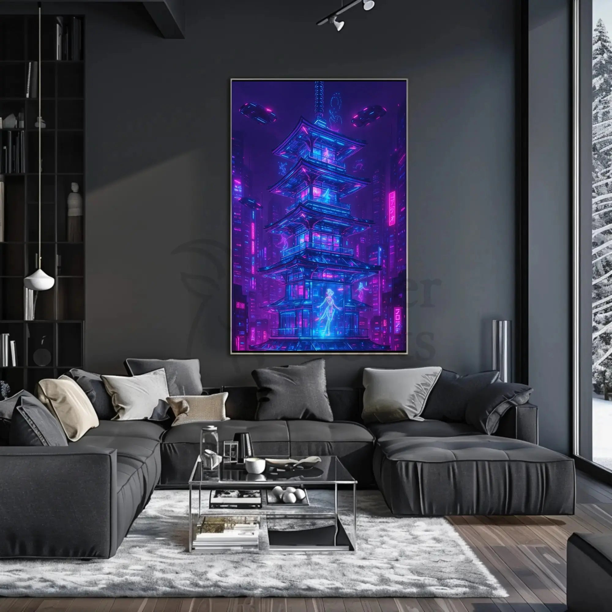 Futuristic Cyberpunk Cityscape with East Asian Elements Poster PosterGoat
