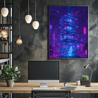 Futuristic Cyberpunk Cityscape with East Asian Elements Poster PosterGoat