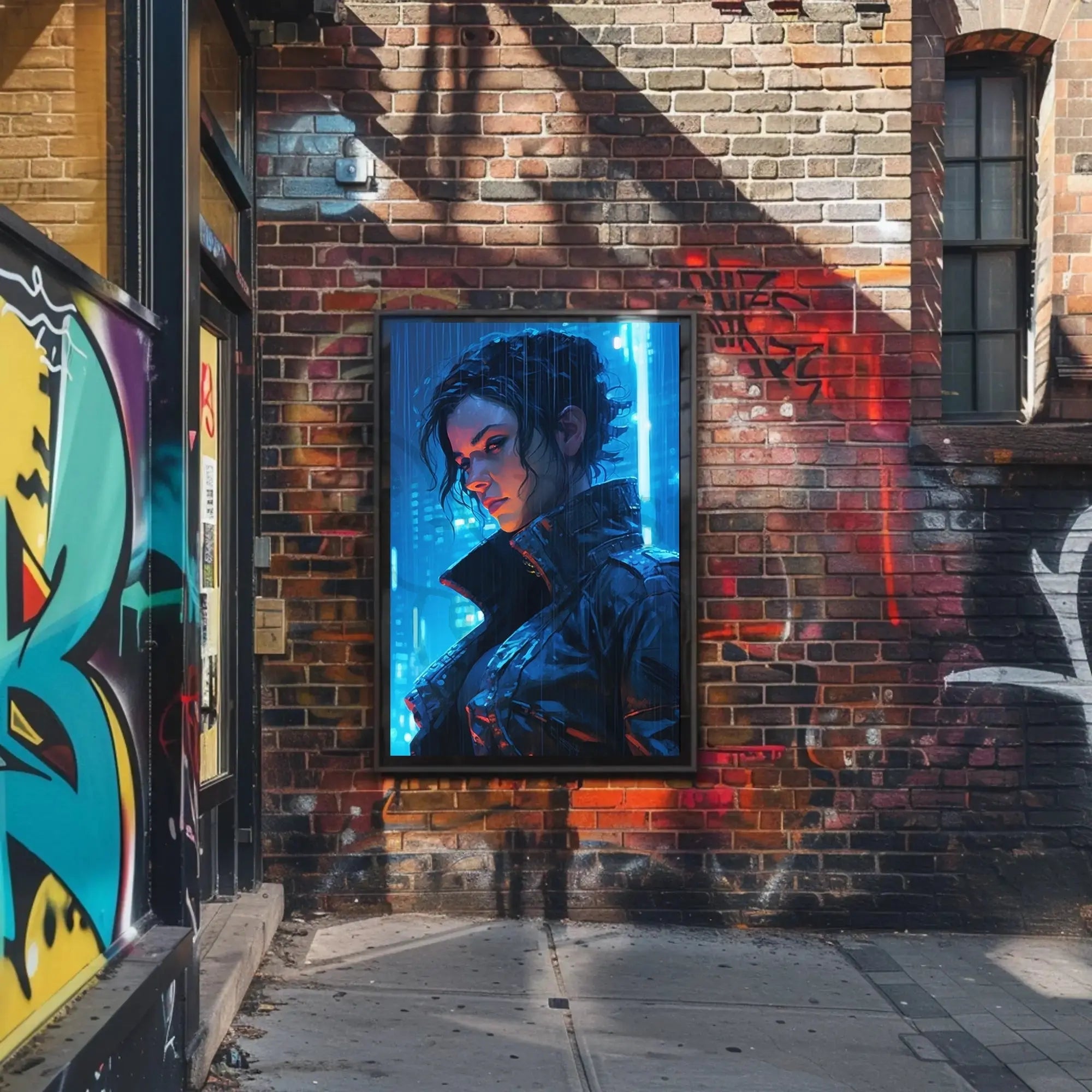 Futuristic Cyberpunk Cityscape with Neon Lights Sci-Fi Poster PosterGoat