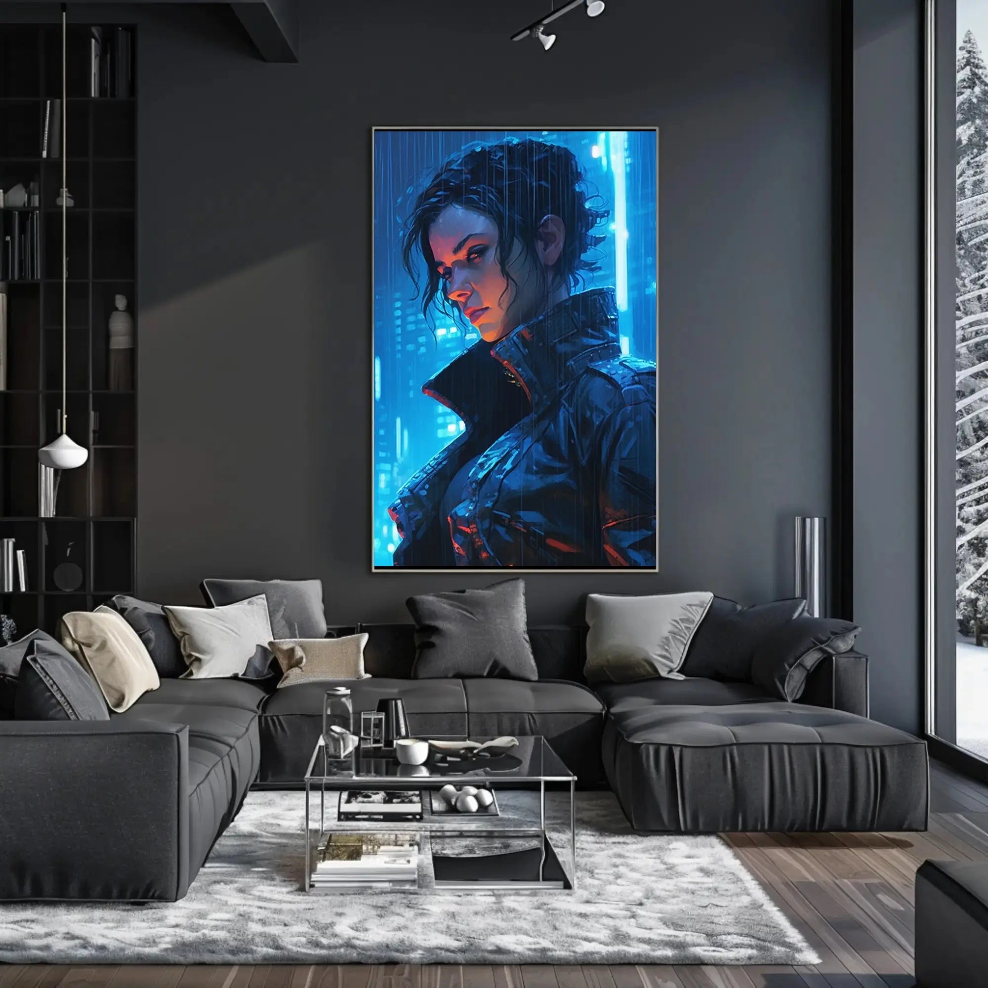 Futuristic Cyberpunk Cityscape with Neon Lights Sci-Fi Poster PosterGoat