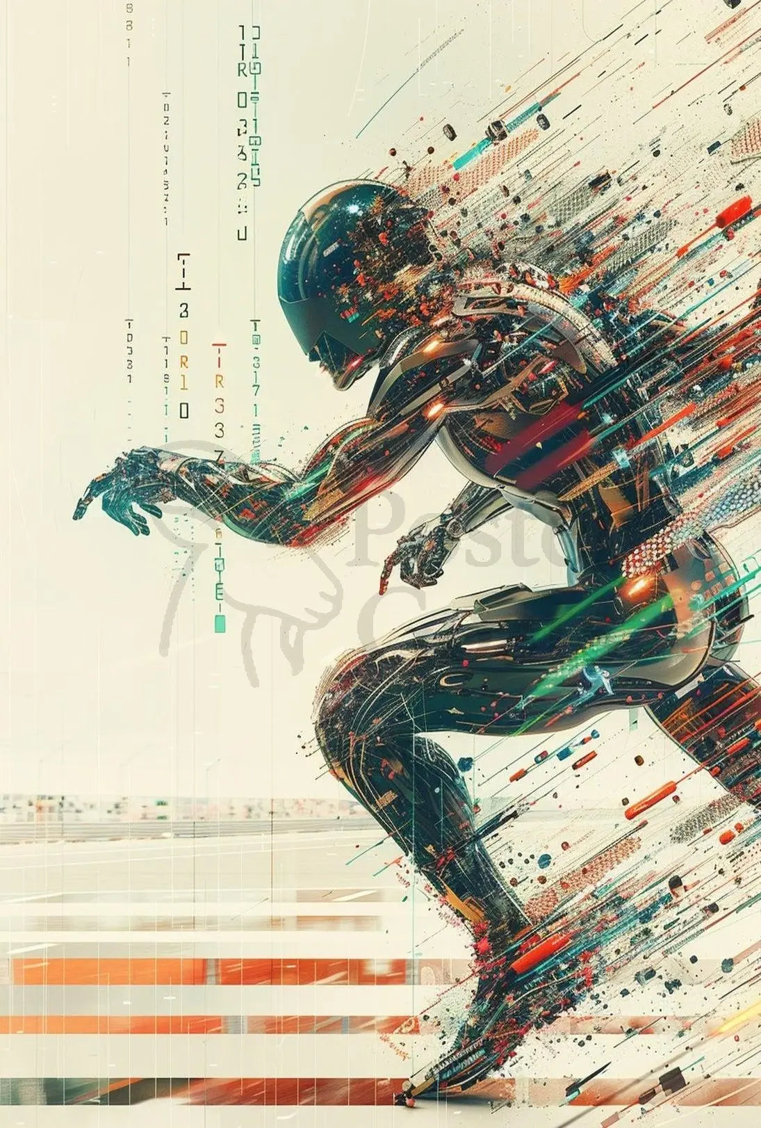 Futuristic Cyborg in Motion Sci-Fi Poster PosterGoat