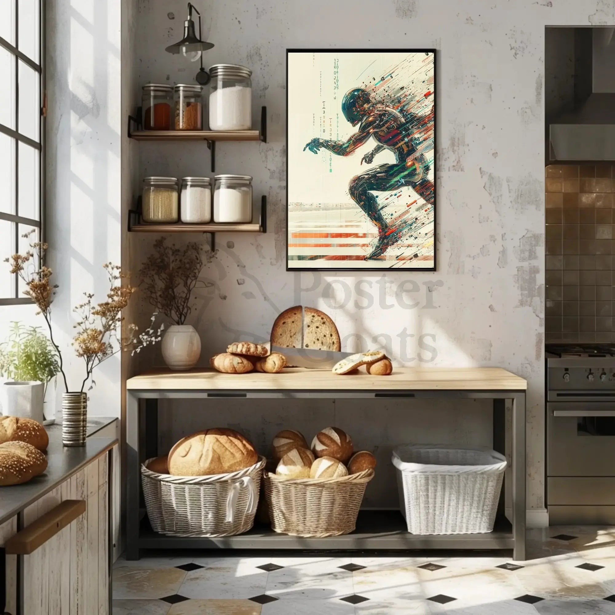 Futuristic Cyborg in Motion Sci-Fi Poster PosterGoat