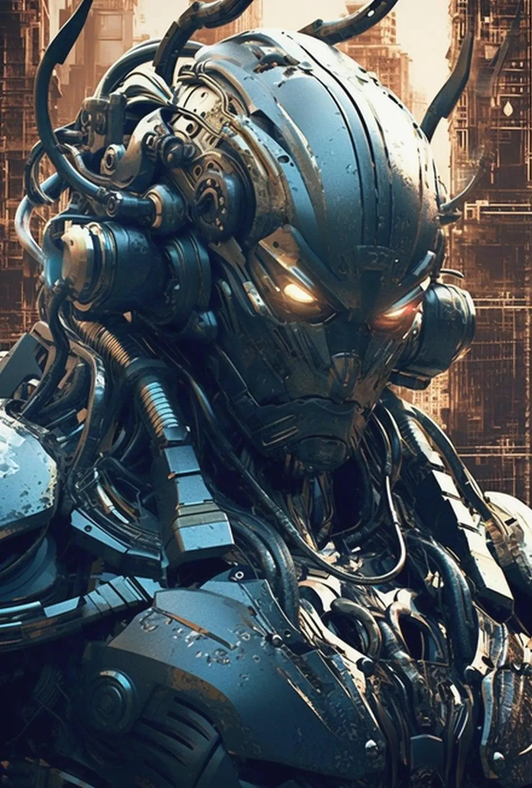 Futuristic Cyborg with Glowing Eyes Sci-Fi Poster PosterGoat