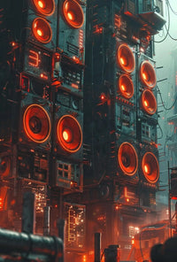 Futuristic Dystopian Cityscape: Vibrant Cyberpunk Sci-Fi Poster PosterGoat