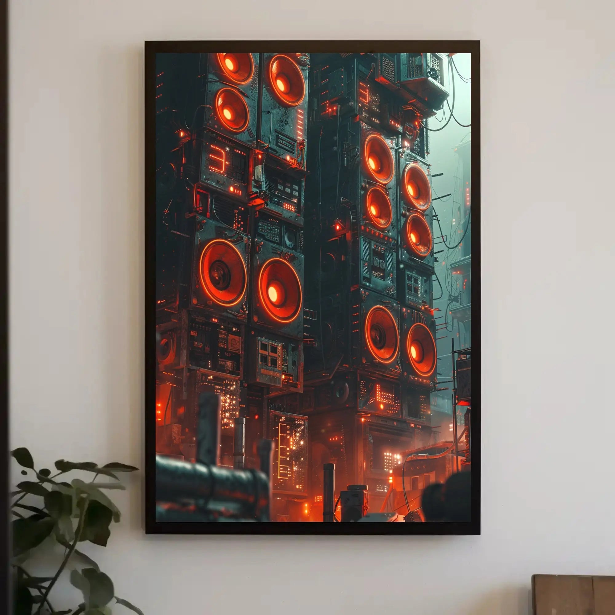 Futuristic Dystopian Cityscape: Vibrant Cyberpunk Sci-Fi Poster PosterGoat