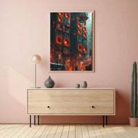 Futuristic Dystopian Cityscape: Vibrant Cyberpunk Sci-Fi Poster PosterGoat