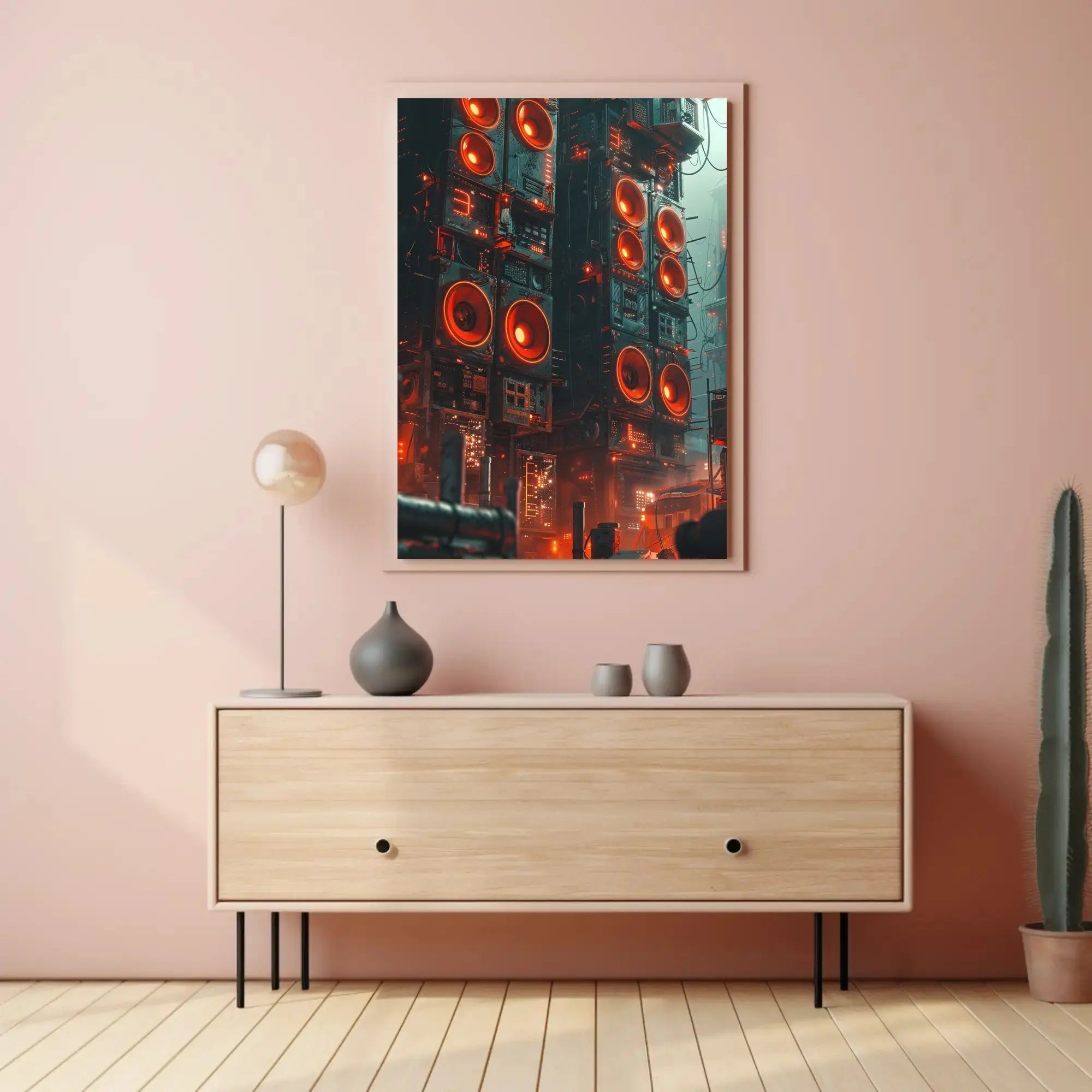 Futuristic Dystopian Cityscape: Vibrant Cyberpunk Sci-Fi Poster PosterGoat