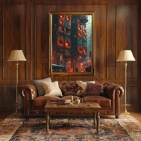 Futuristic Dystopian Cityscape: Vibrant Cyberpunk Sci-Fi Poster PosterGoat