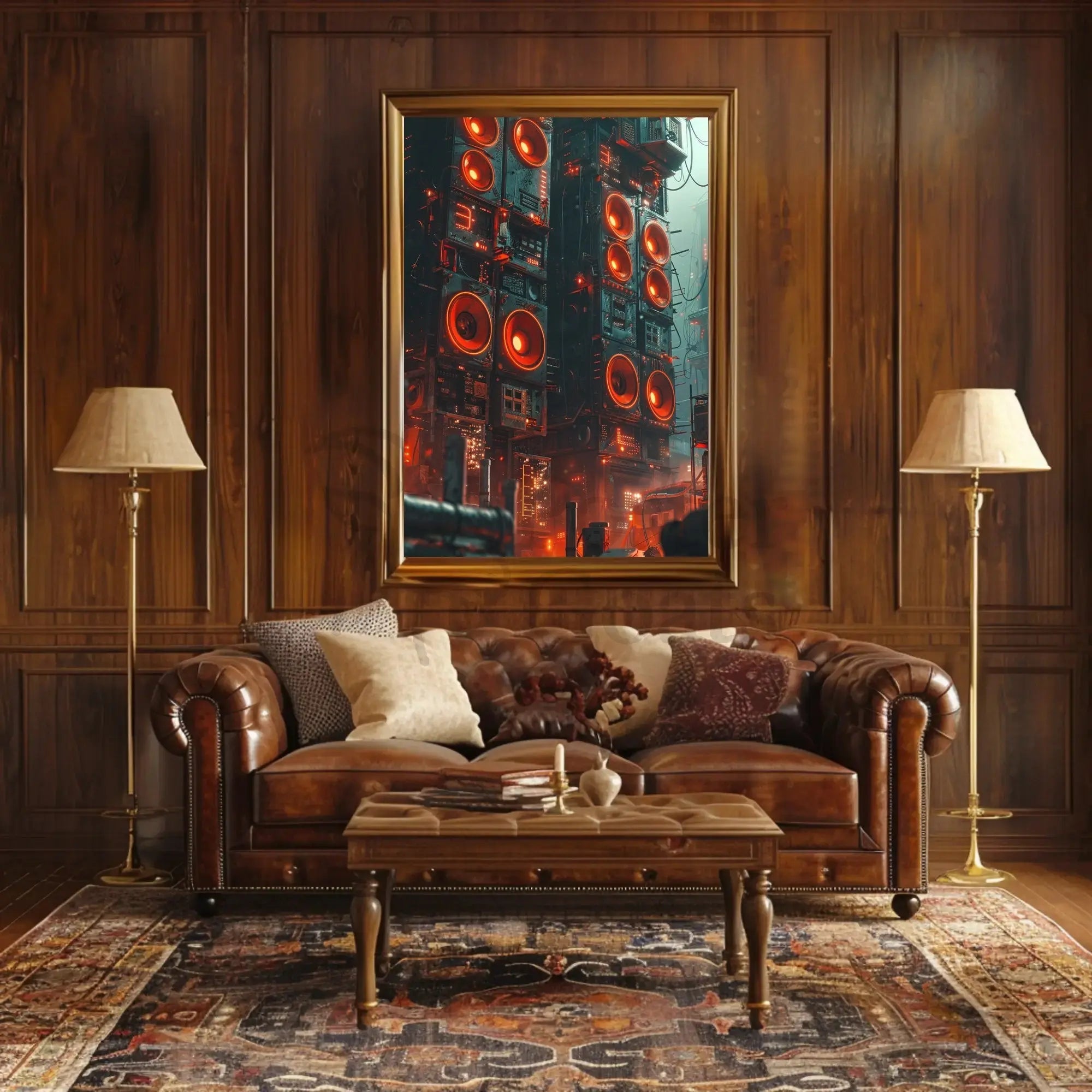 Futuristic Dystopian Cityscape: Vibrant Cyberpunk Sci-Fi Poster PosterGoat