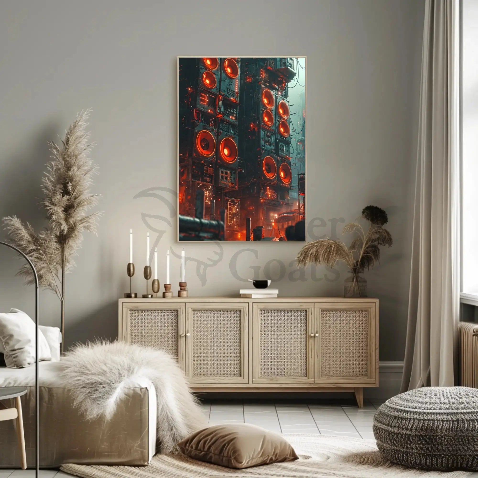 Futuristic Dystopian Cityscape: Vibrant Cyberpunk Sci-Fi Poster PosterGoat