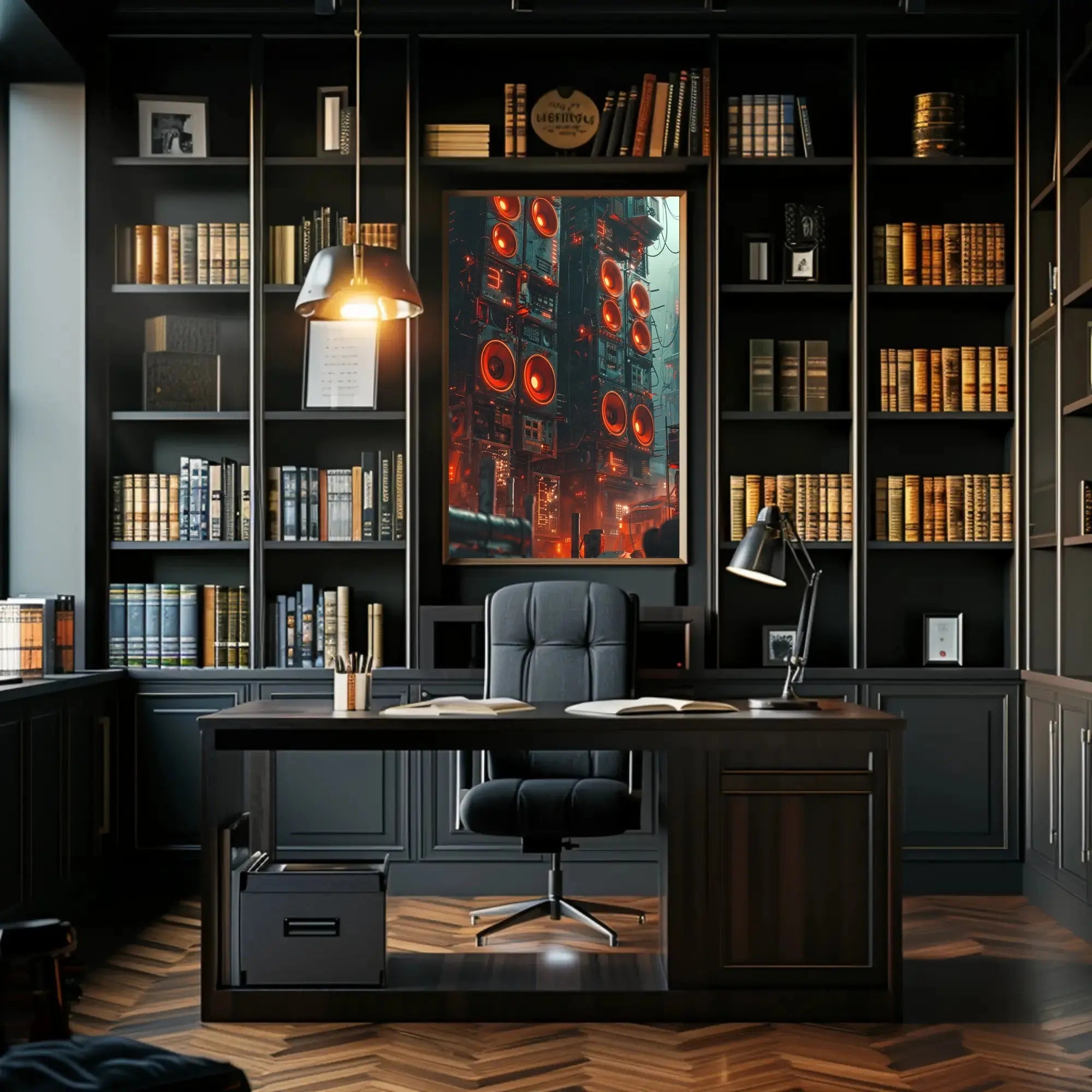 Futuristic Dystopian Cityscape: Vibrant Cyberpunk Sci-Fi Poster PosterGoat