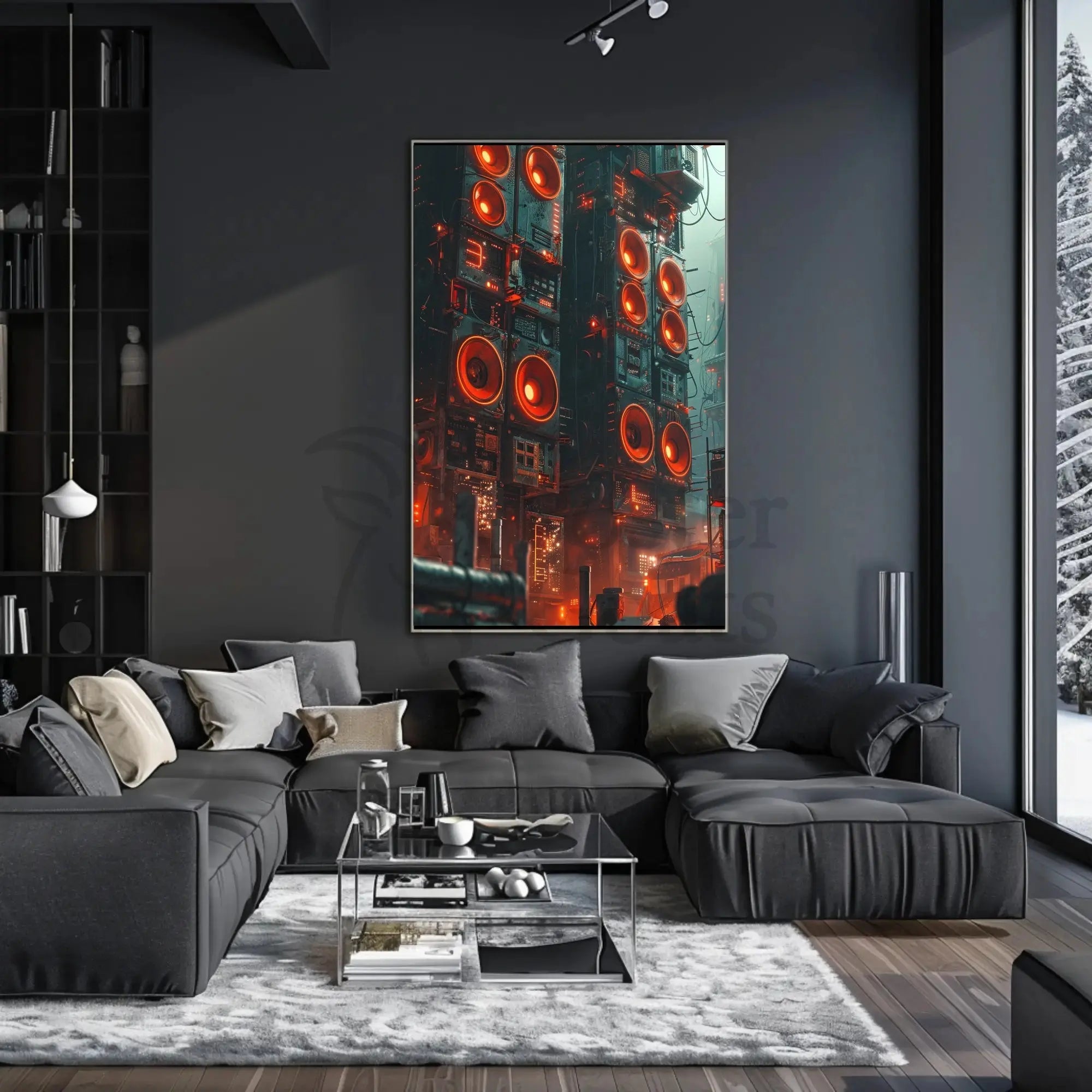 Futuristic Dystopian Cityscape: Vibrant Cyberpunk Sci-Fi Poster PosterGoat