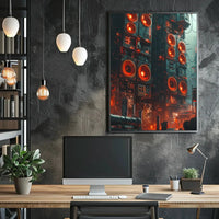 Futuristic Dystopian Cityscape: Vibrant Cyberpunk Sci-Fi Poster PosterGoat