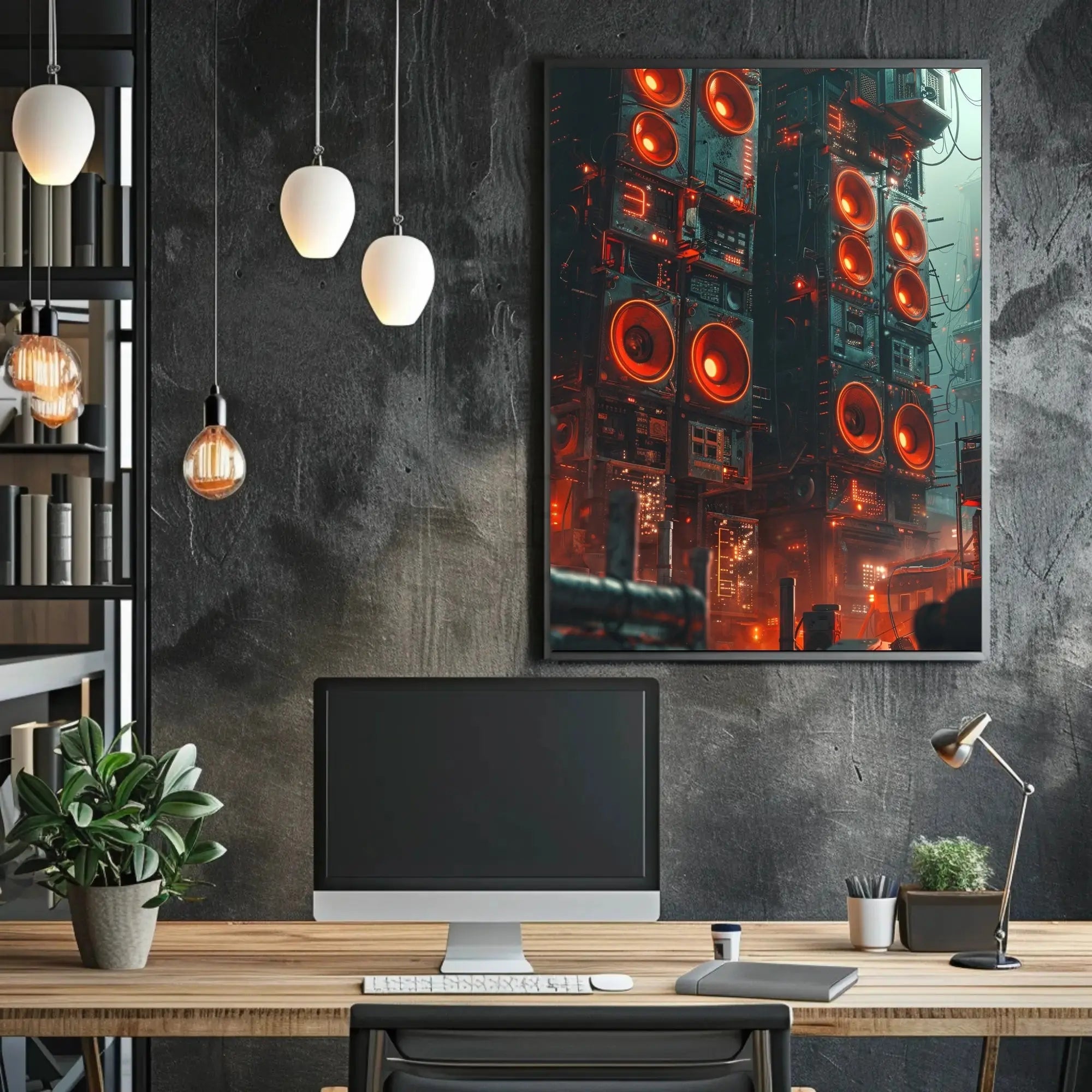 Futuristic Dystopian Cityscape: Vibrant Cyberpunk Sci-Fi Poster PosterGoat