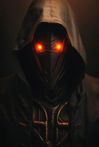 Futuristic Dystopian Figure with Glowing Eyes Sci-Fi Poster PosterGoat