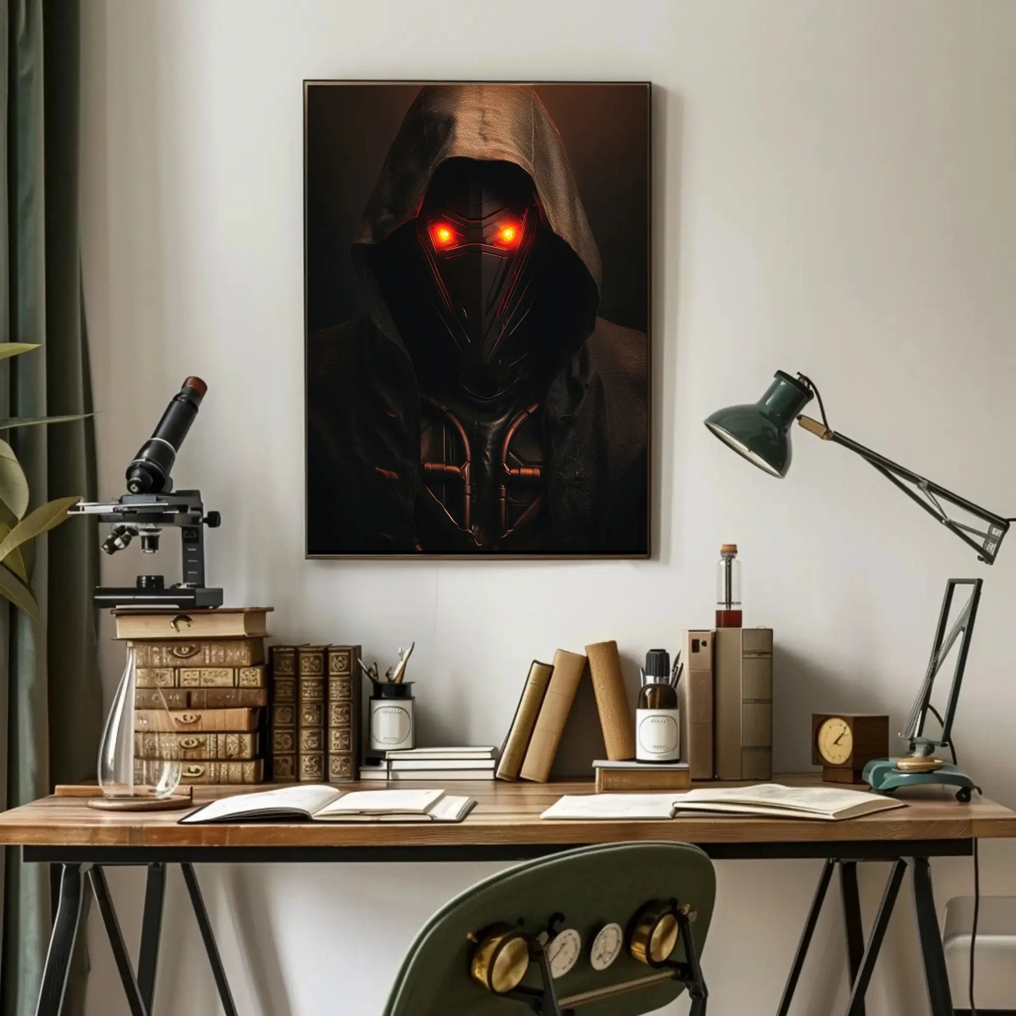 Futuristic Dystopian Figure with Glowing Eyes Sci-Fi Poster PosterGoat