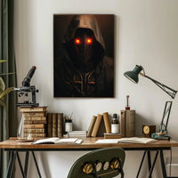 Futuristic Dystopian Figure with Glowing Eyes Sci-Fi Poster PosterGoat