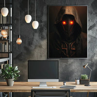 Futuristic Dystopian Figure with Glowing Eyes Sci-Fi Poster PosterGoat