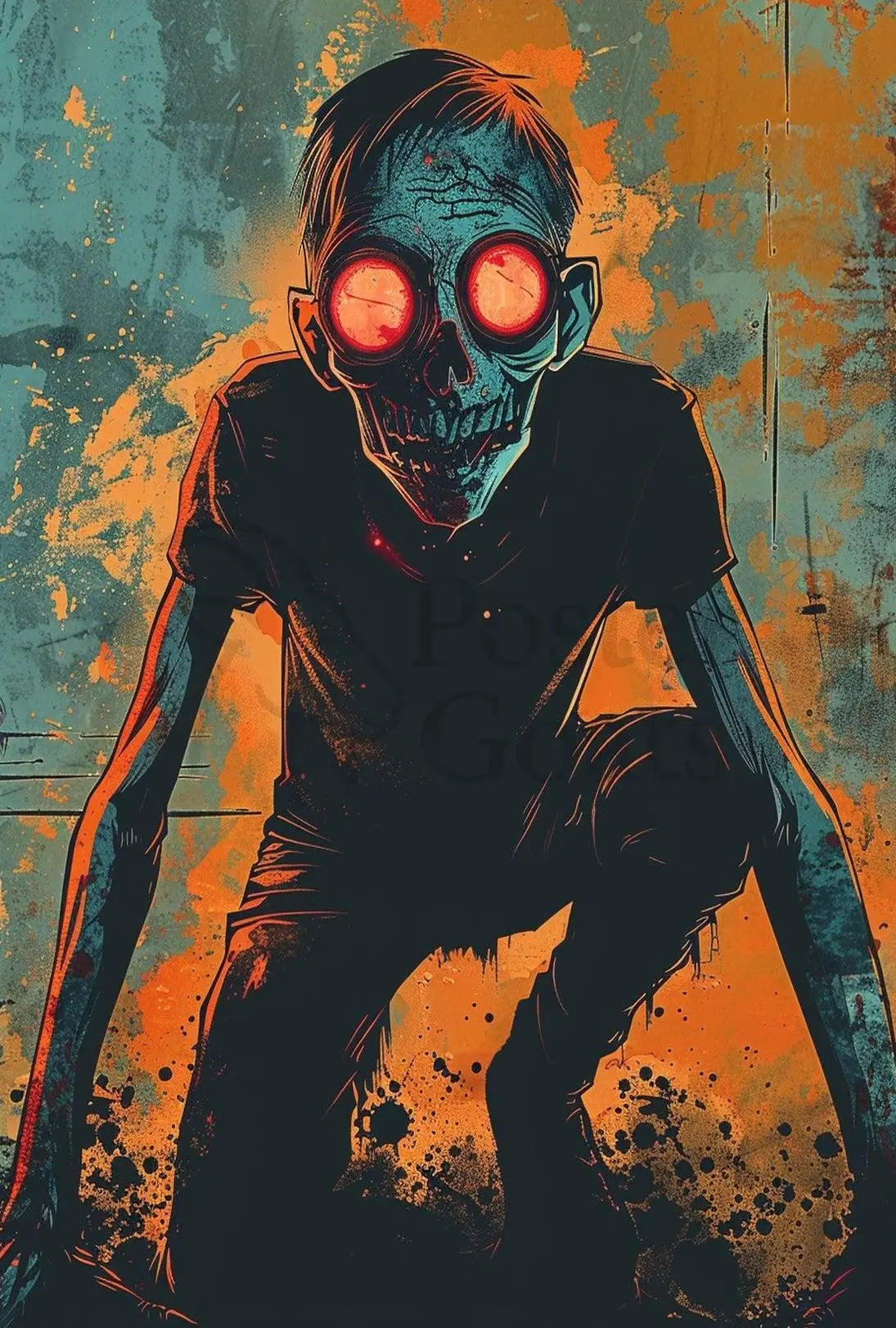 Futuristic Humanoid with Red Eyes Artistic Sci-Fi Poster PosterGoat