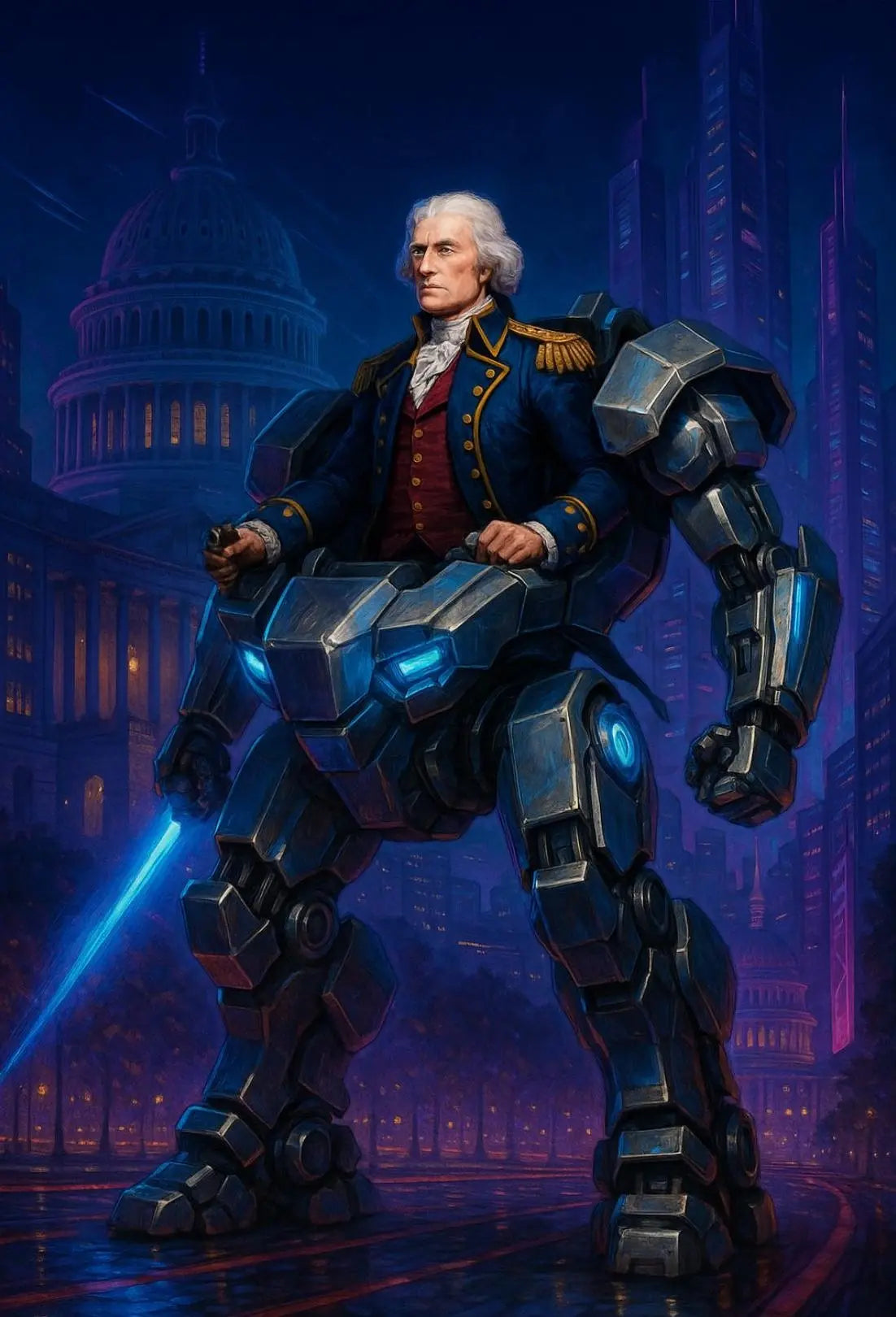 Futuristic Leader Historical Fusion Political or Propaganda Poster PosterGoat