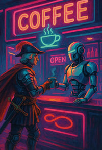 Futuristic Medieval Coffee Bar Scene Futuristic Sci-Fi Poster PosterGoat