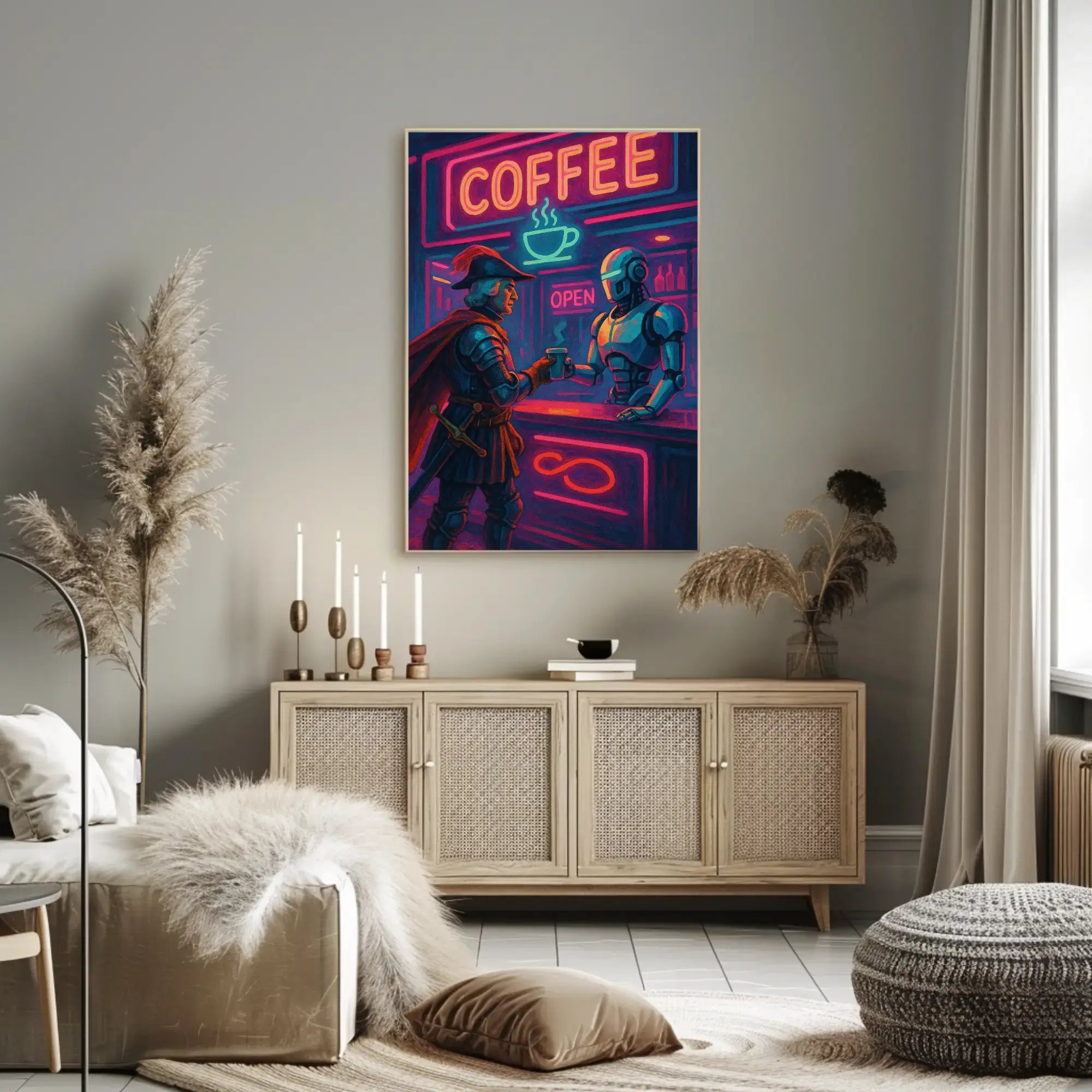 Futuristic Medieval Coffee Bar Scene Futuristic Sci-Fi Poster PosterGoat